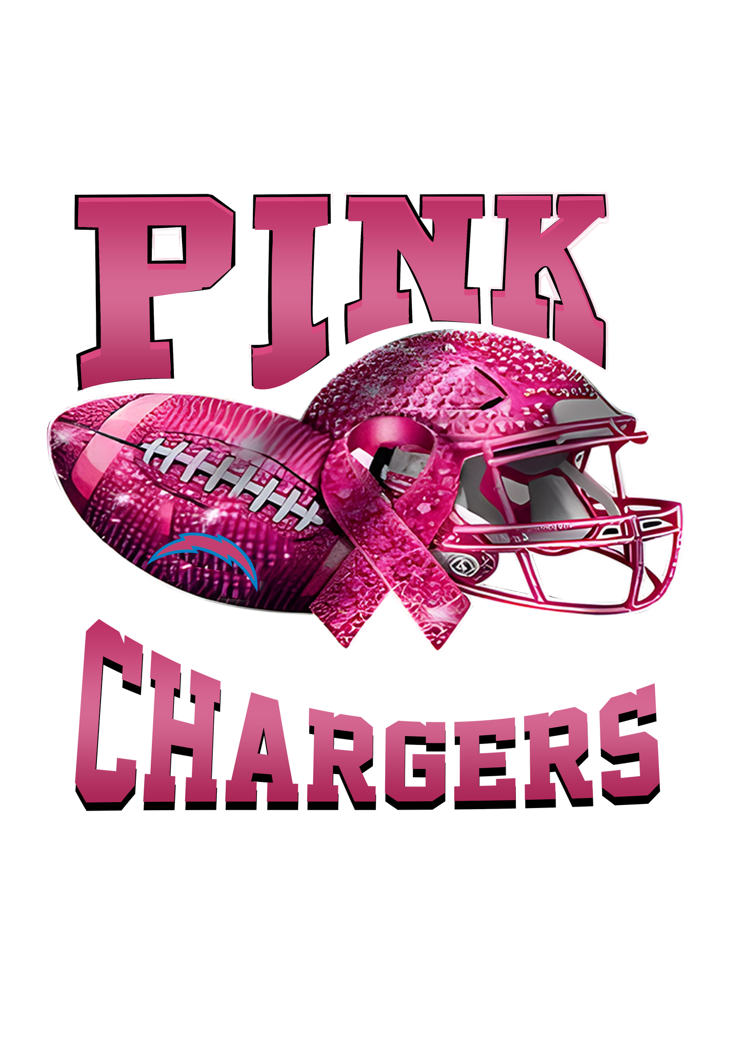 DTF Transfer • Chargers Football • October Pink Out Rhinestone + Helmet & Football