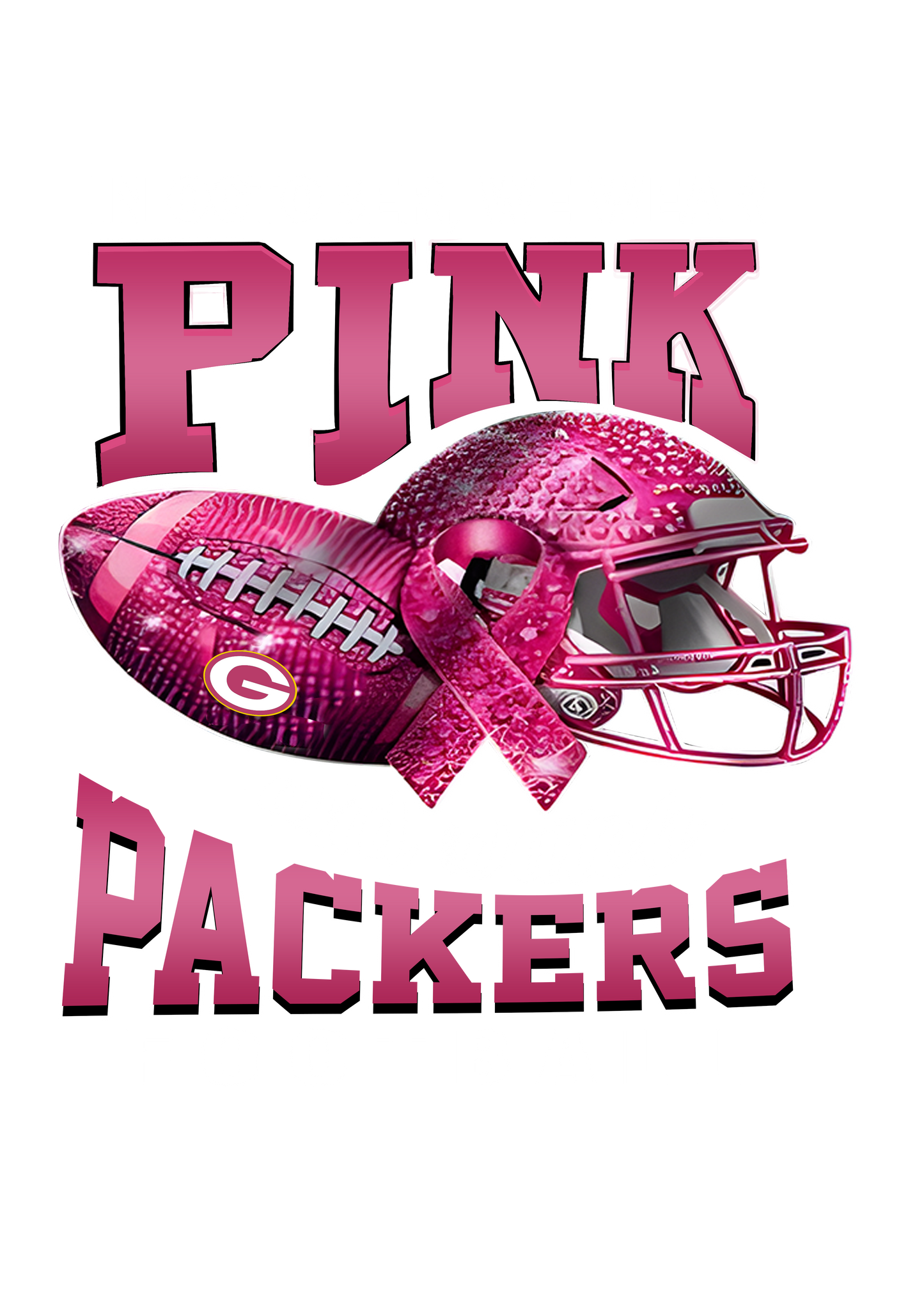 DTF Transfer • Green Bay Football • October Pink Out Rhinestone + Helmet & Football
