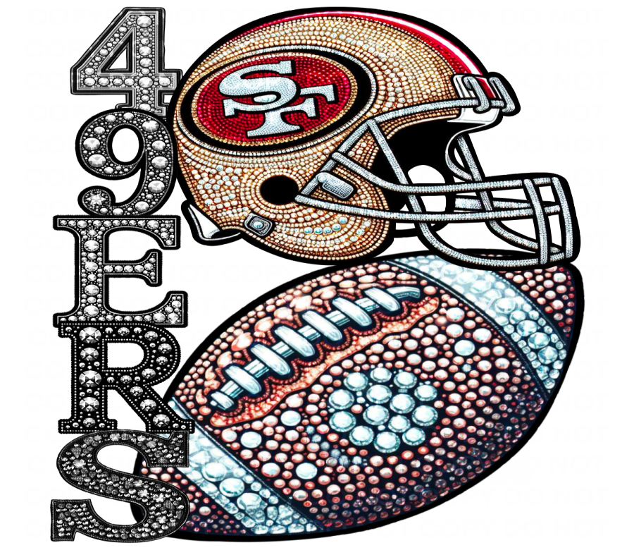 DTF Transfer • San Francisco Football • Rhinestone Letters (stacked) + Helmet & Football
