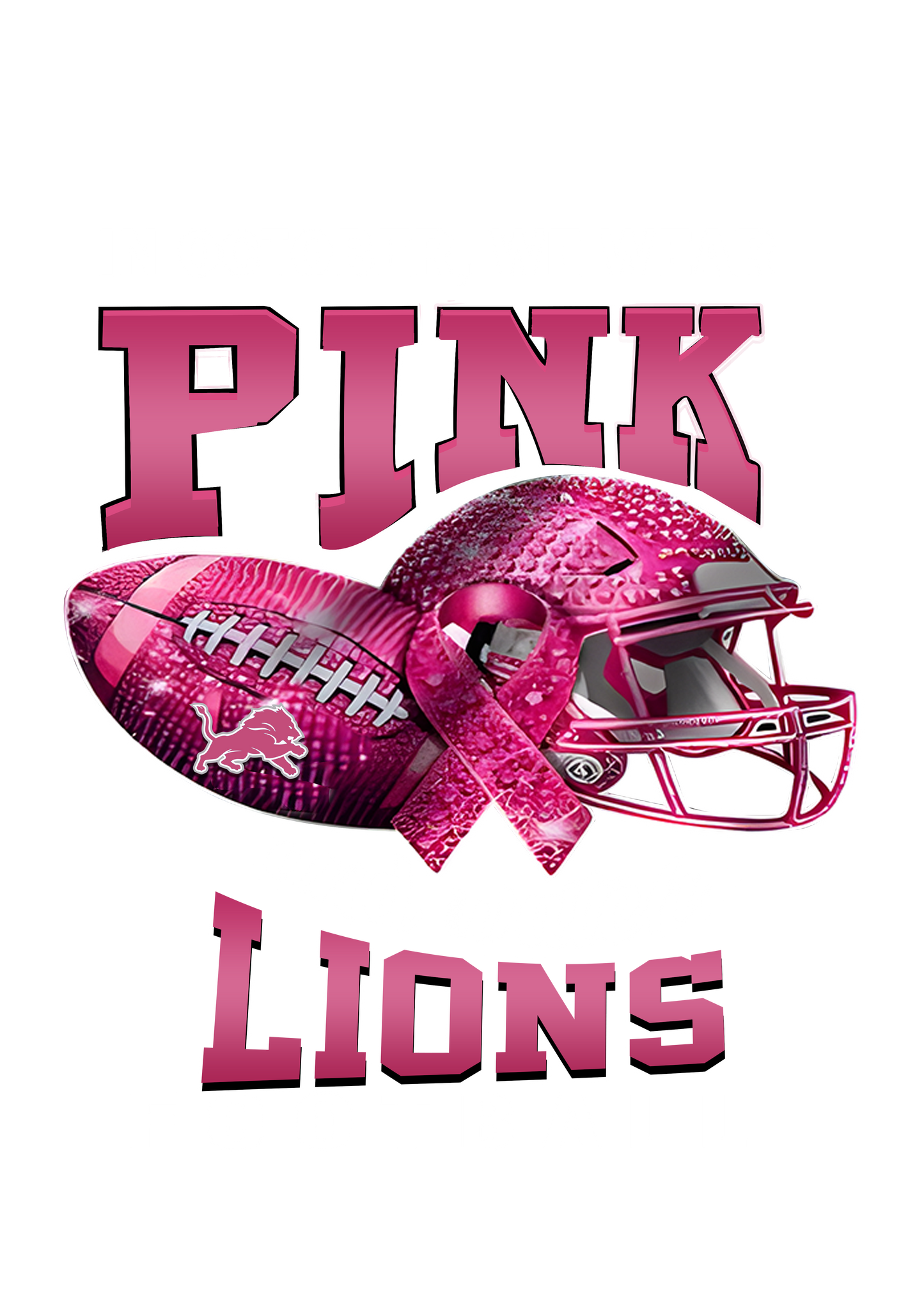 DTF Transfer • Detroit Football • October Pink Out Rhinestone + Helmet & Football