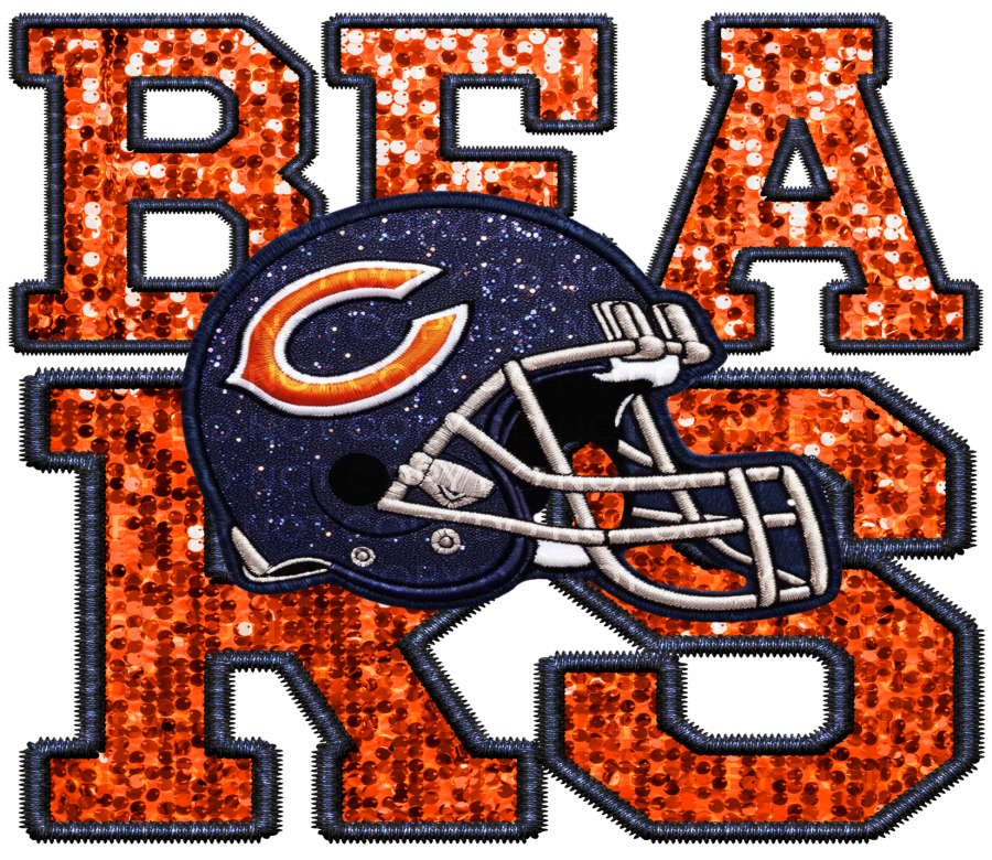 DTF Transfer • Chicago Football • Sequin Letters & Helmet
