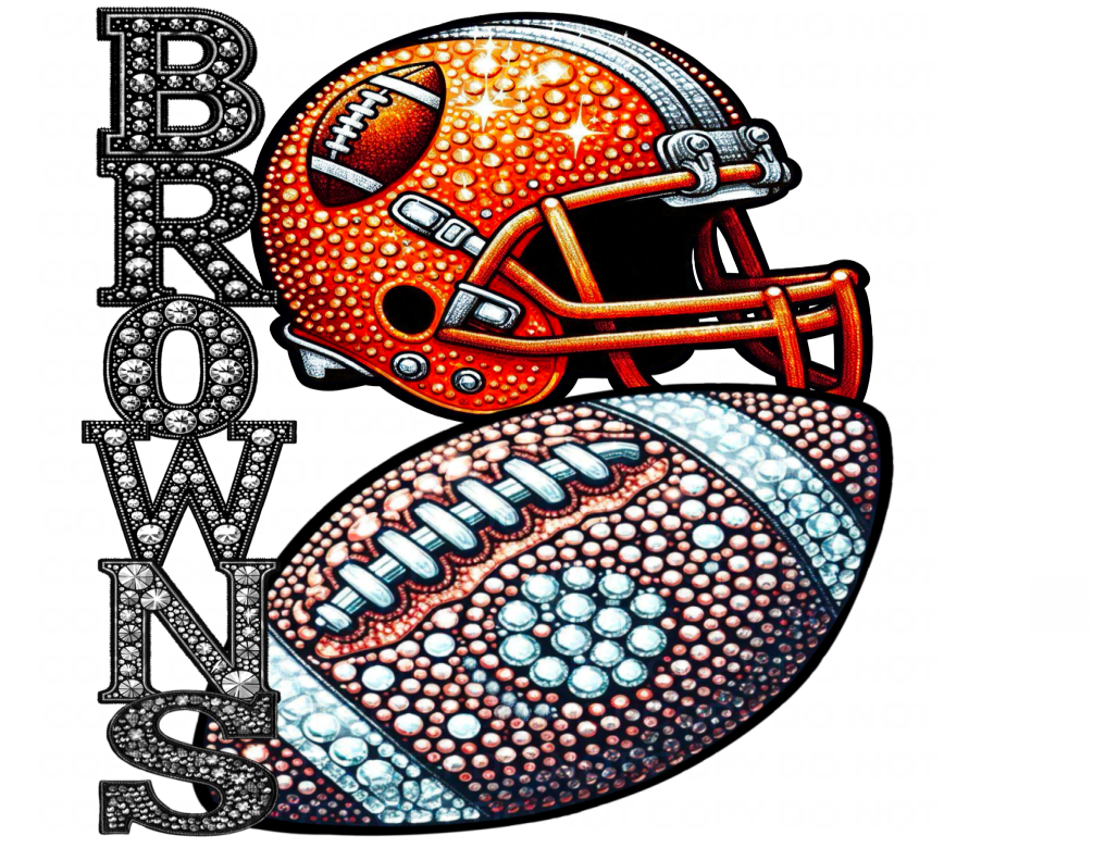 DTF Transfer • Cleveland Football • Rhinestone Letters (stacked) + Helmet & Football