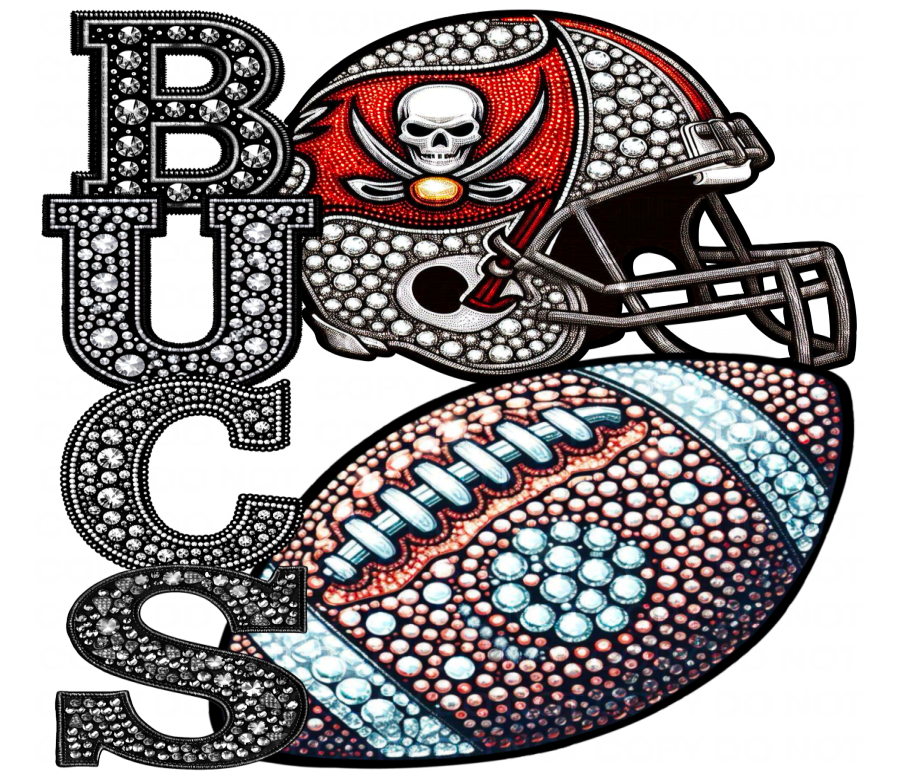 DTF Transfer • Tampa Bay Football • Rhinestone Letters (stacked) + Helmet & Football