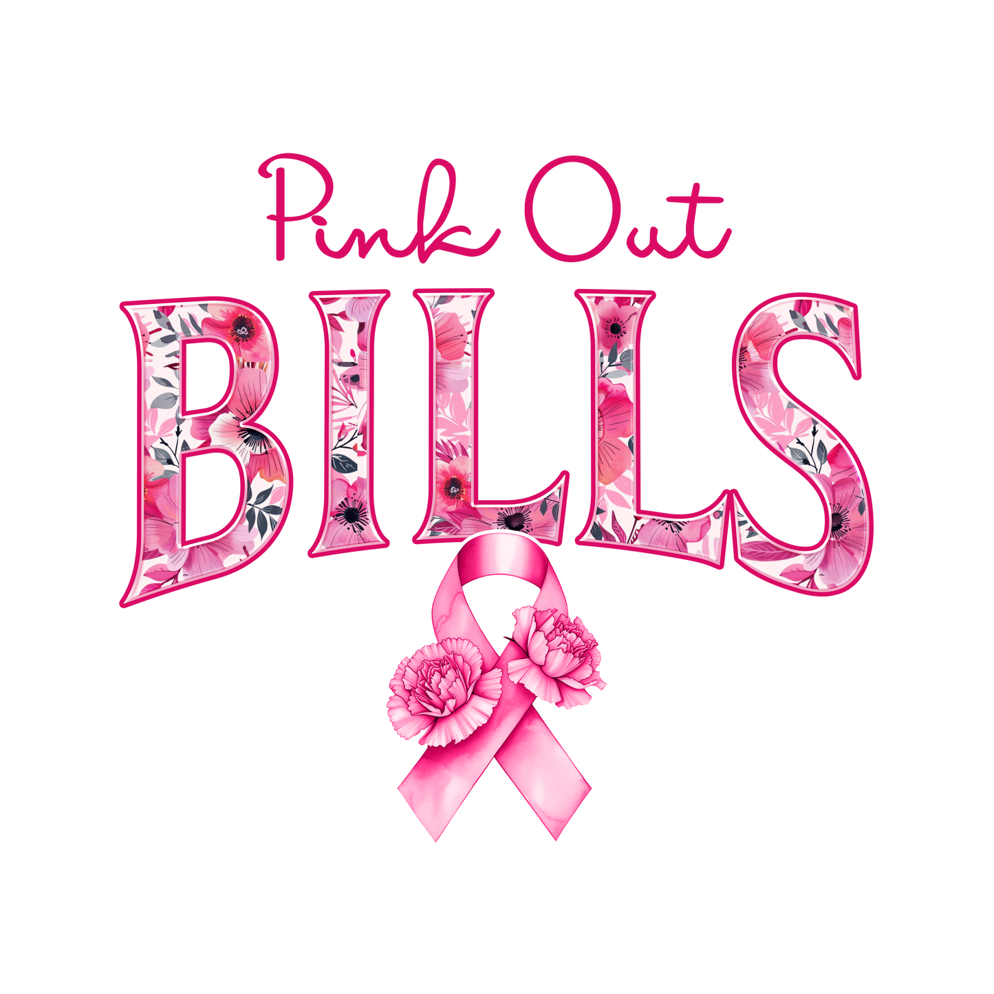 DTF Transfer • Buffalo Football • Pink Out Floral + Ribbon
