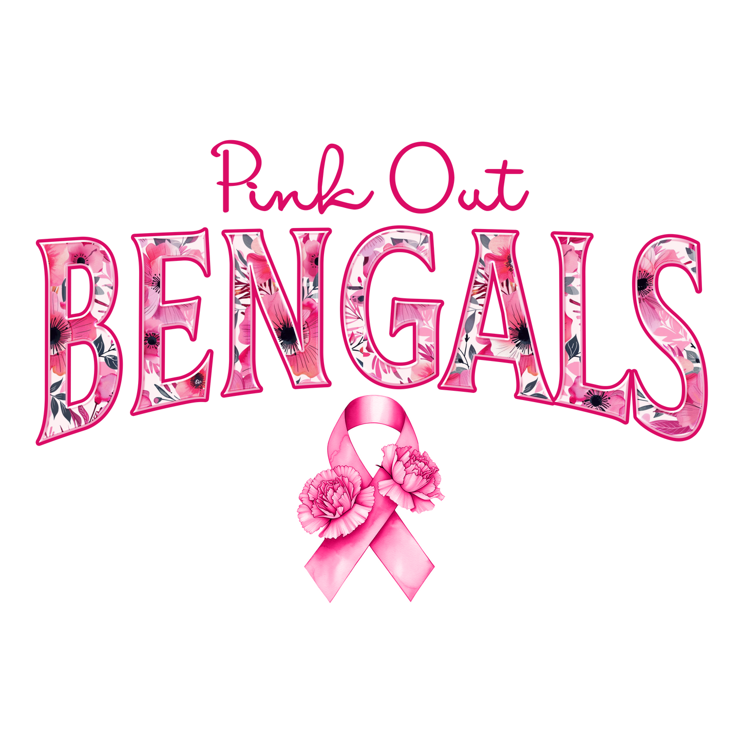 DTF Transfer • Cincinnati Football • Pink Out Floral + Ribbon