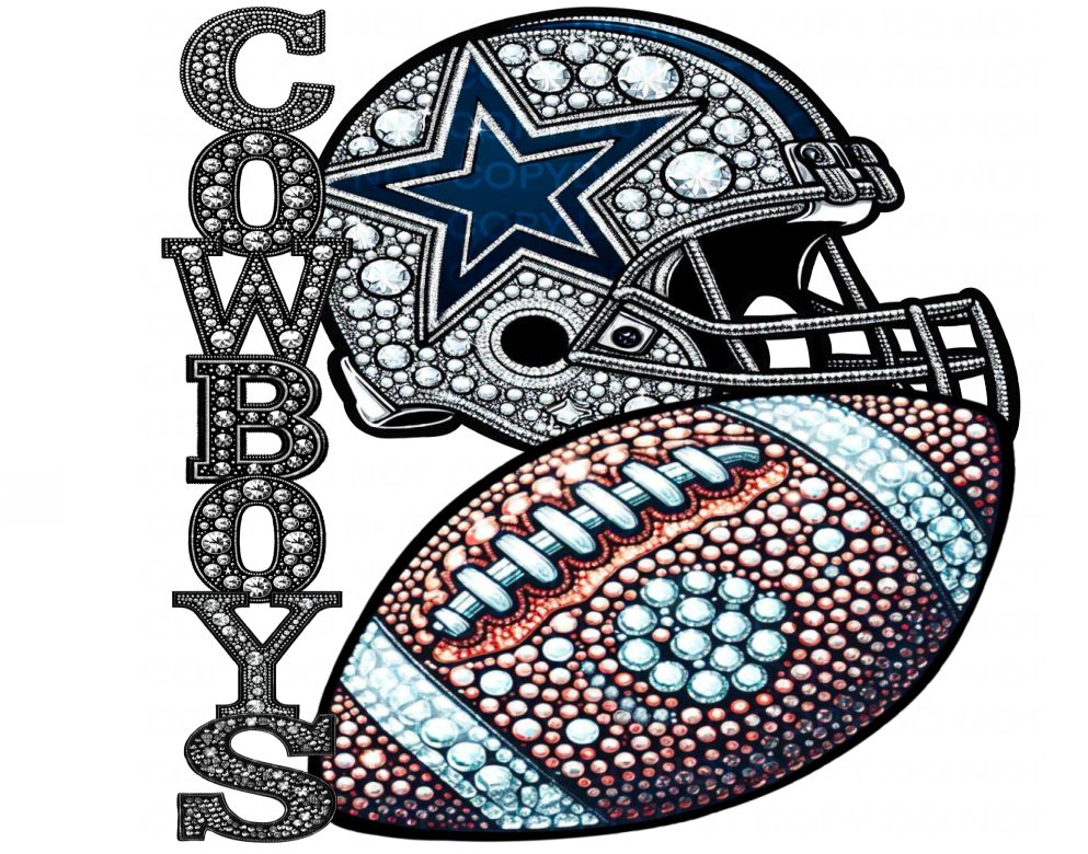 DTF Transfer • Dallas Football • Rhinestone Letters (stacked) + Helmet & Football