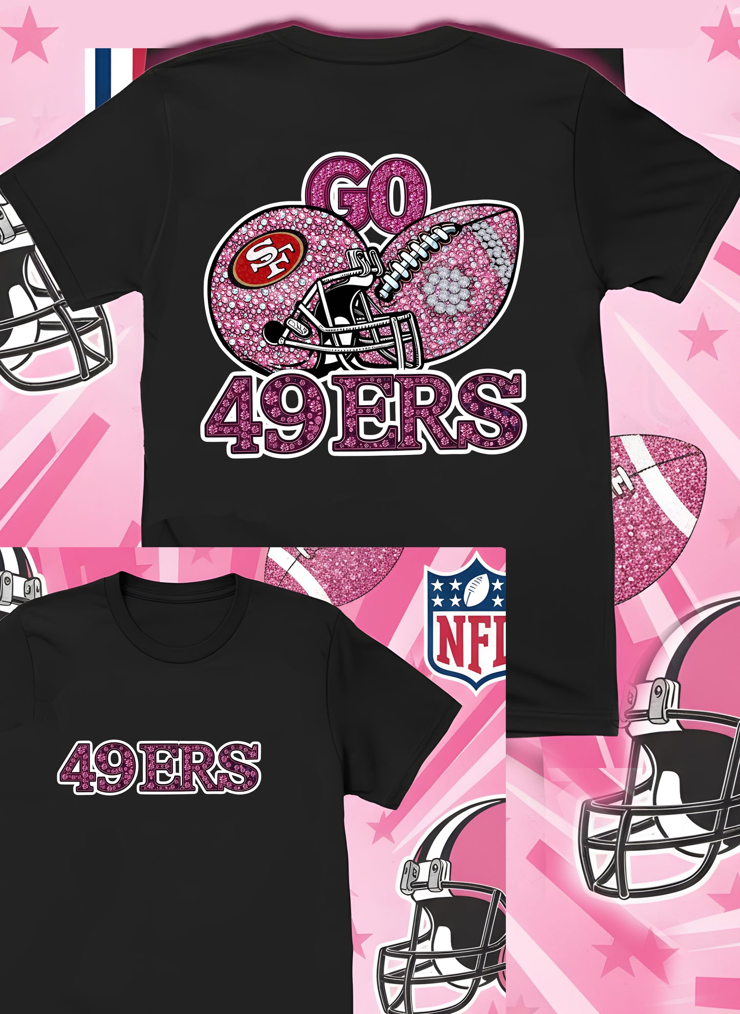 DTF Transfer • San Francisco Football • Pink Out Rhinestones (GO) + Helmet & Football