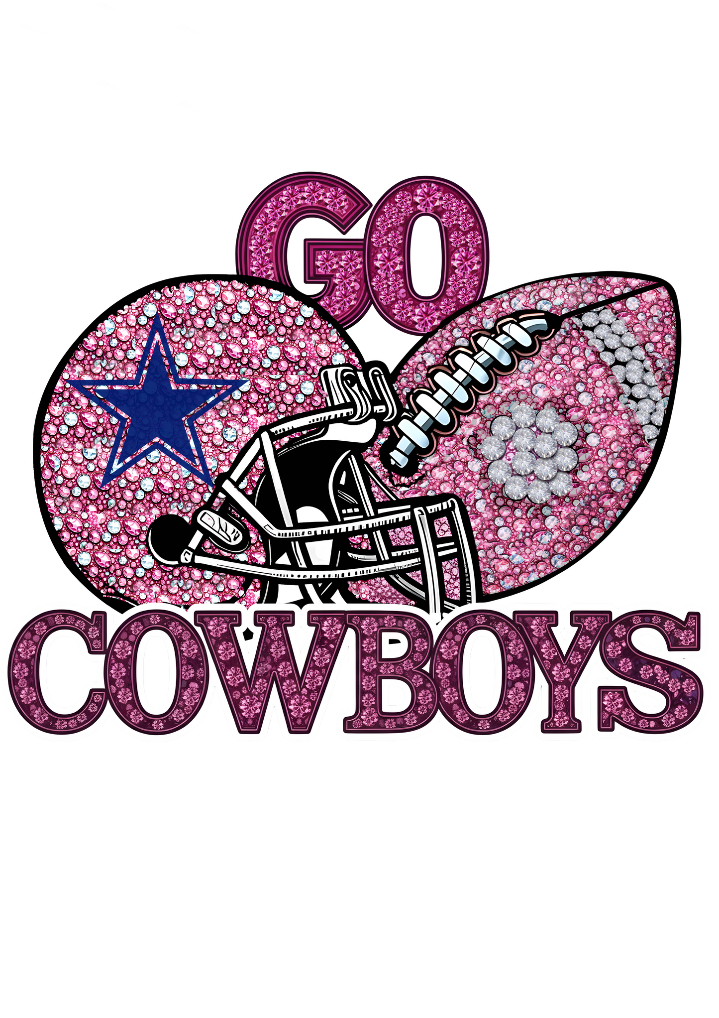 DTF Transfer • Dallas Football • Pink Out Rhinestones (GO) + Helmet & Football