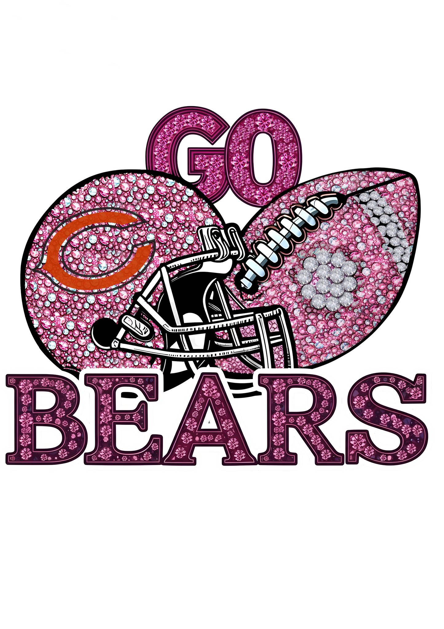 DTF Transfer • Chicago Football • Pink Out Rhinestones (GO) + Helmet & Football