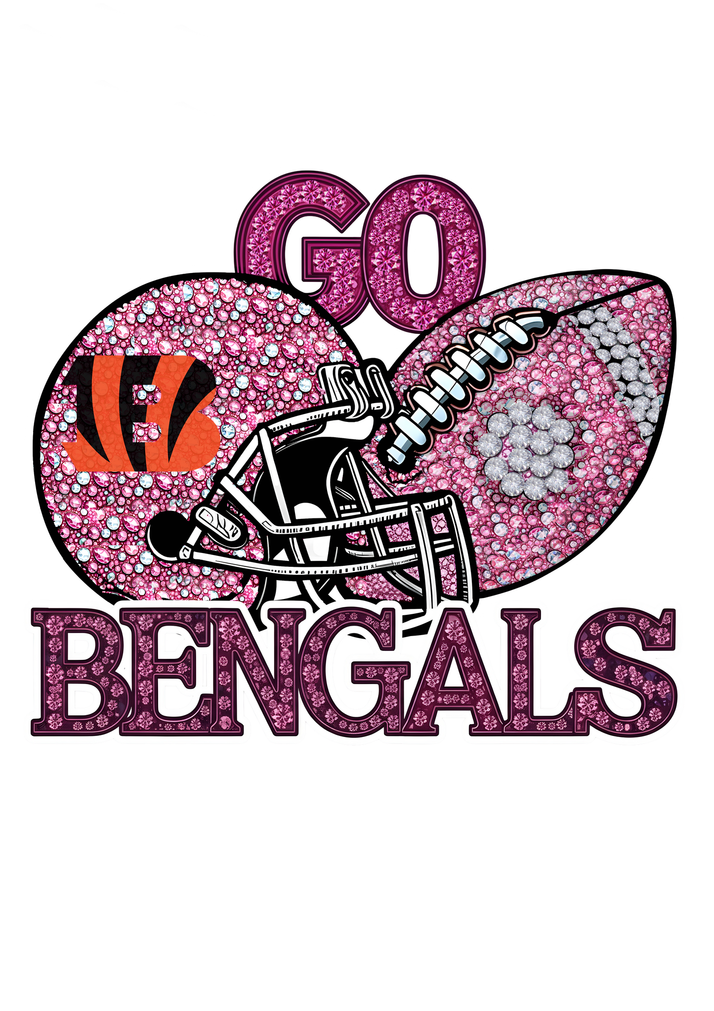 DTF Transfer • Cincinnati Football • Pink Out Rhinestones (GO) + Helmet & Football