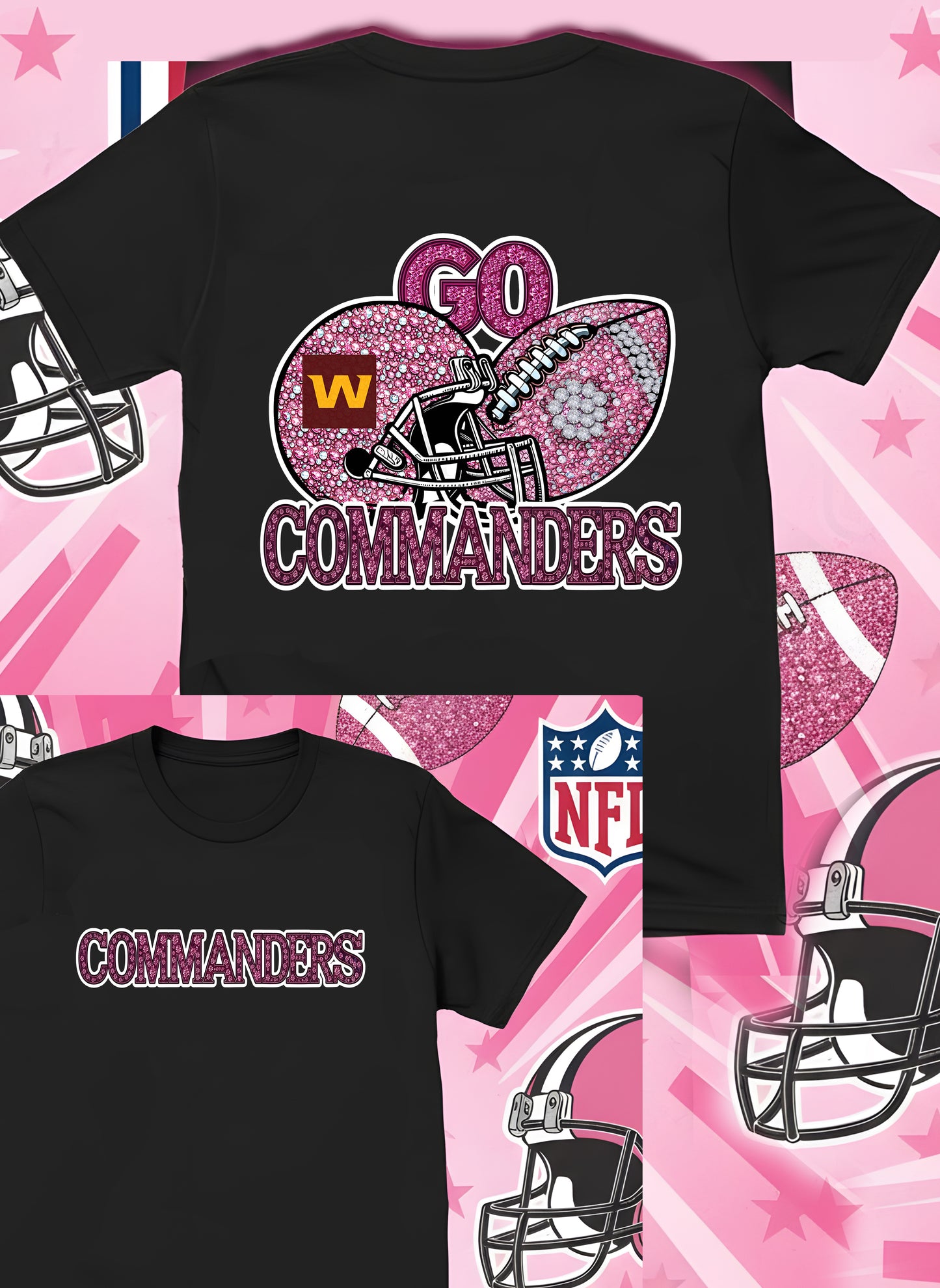 DTF Transfer • Washington Football • Pink Out Rhinestones (GO) + Helmet & Football