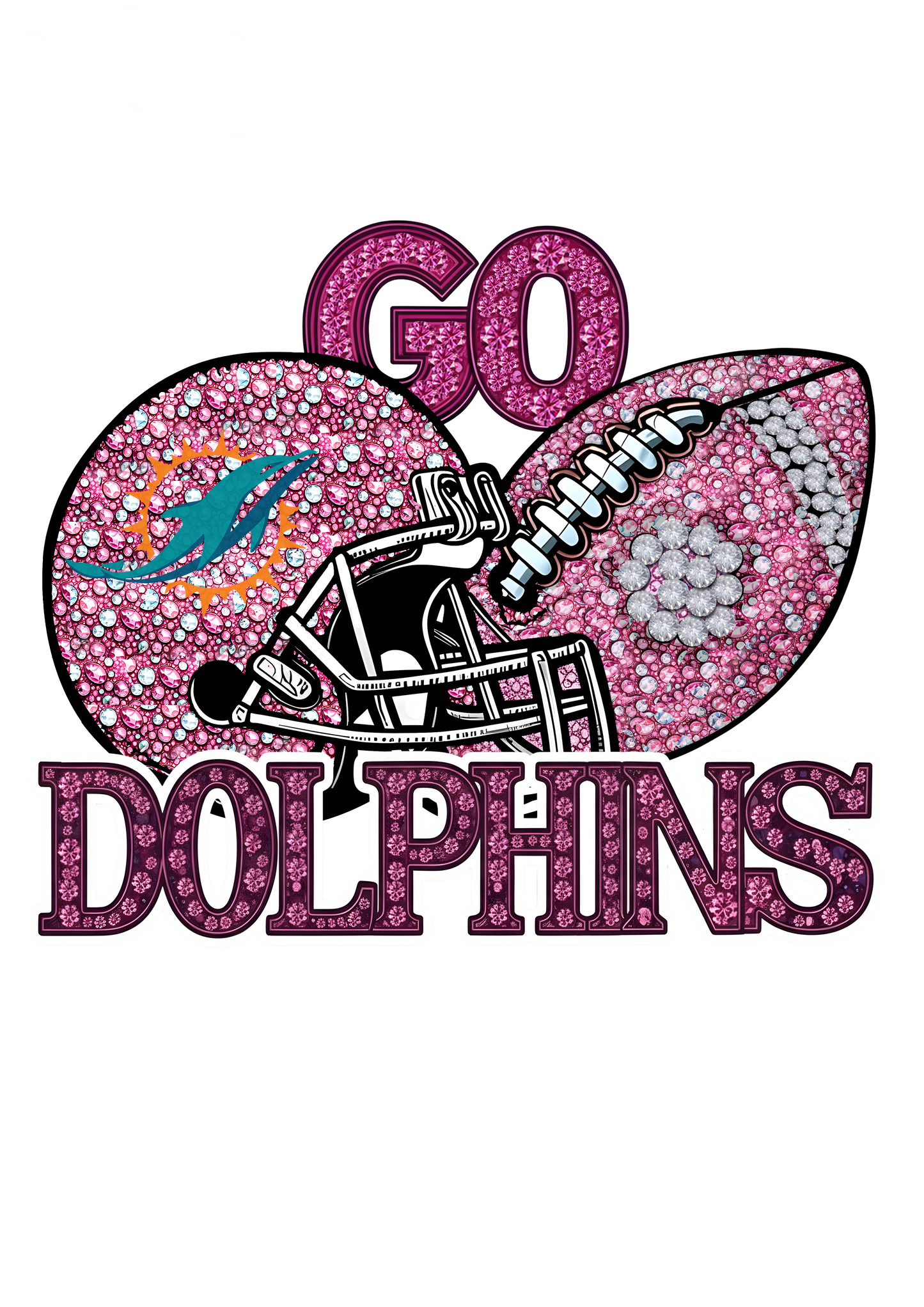 DTF Transfer • Miami Football • Pink Out Rhinestones (GO) + Helmet & Football
