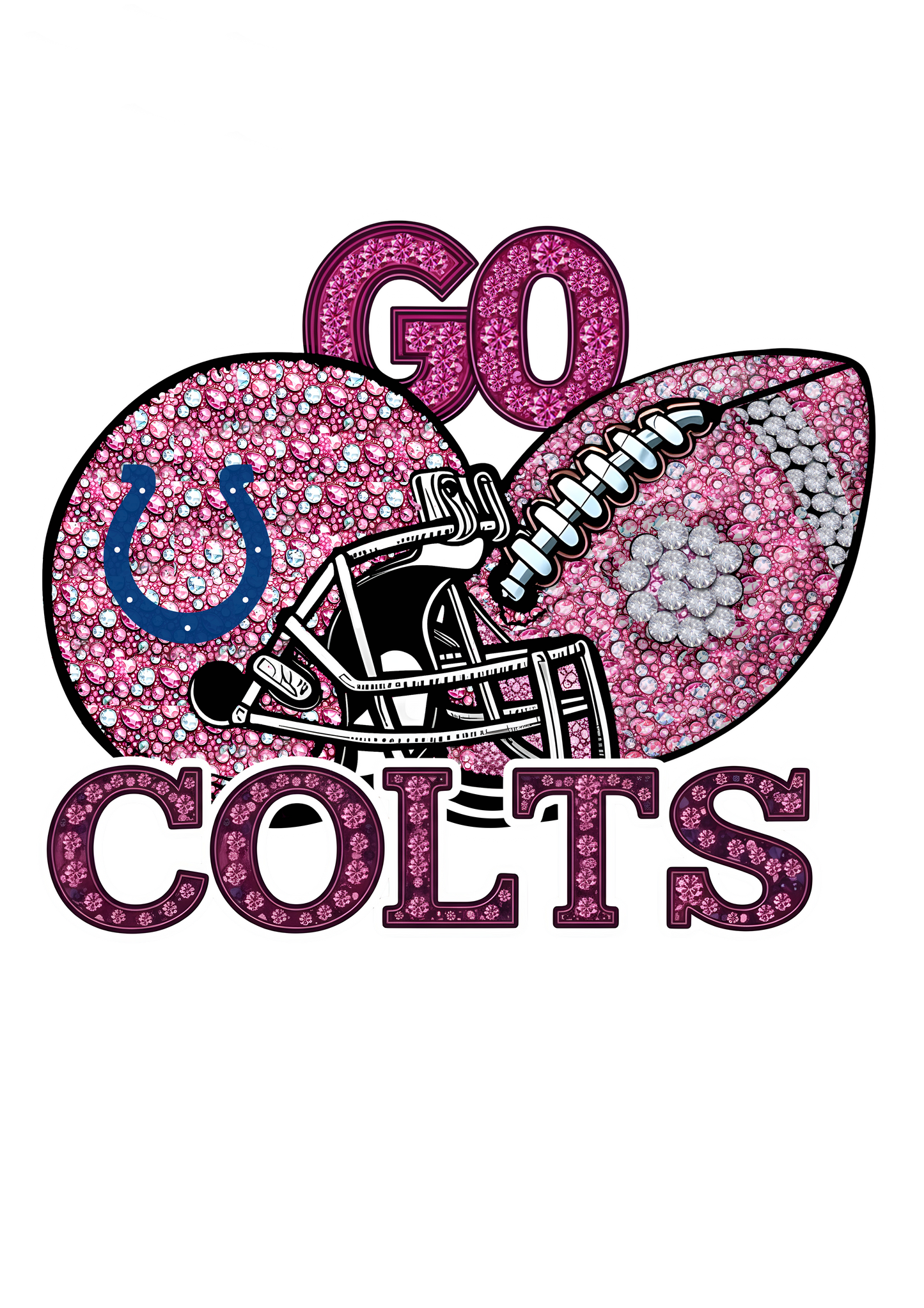 DTF Transfer • Indianapolis Football • Pink Out Rhinestones (GO) + Helmet & Football