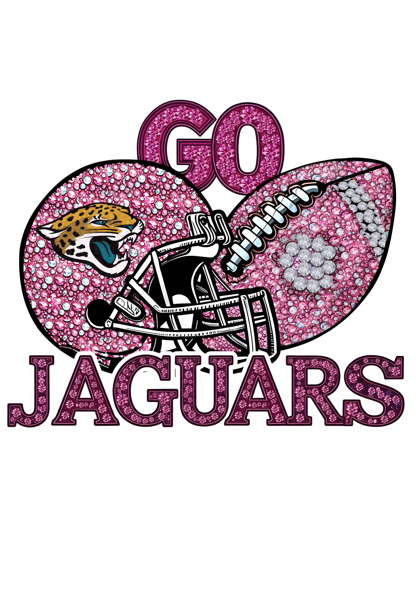 DTF Transfer • Jacksonville Football • Pink Out Rhinestones (GO) + Helmet & Football