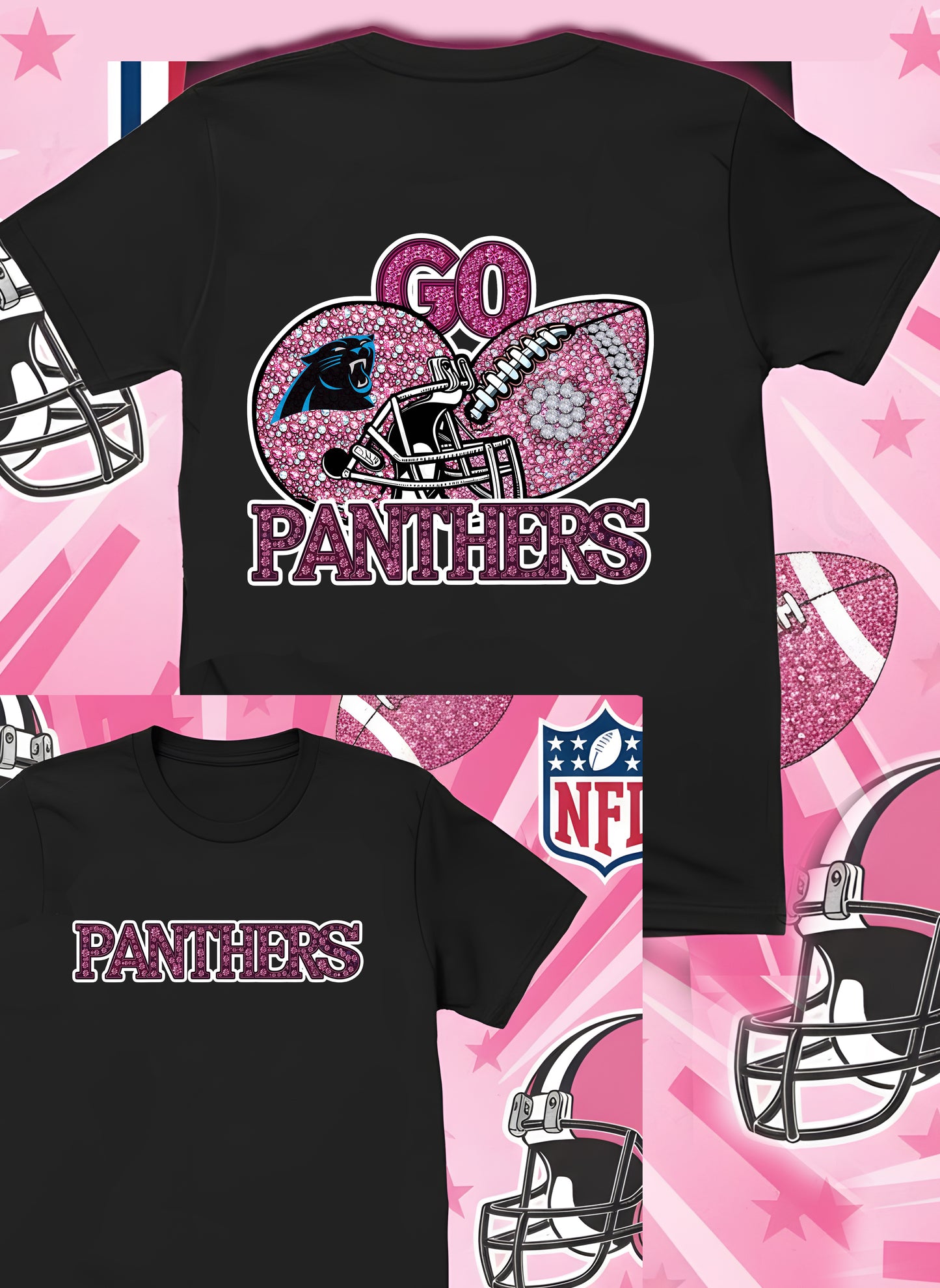 DTF Transfer • Carolina Football • Pink Out Rhinestones (GO) + Helmet & Football