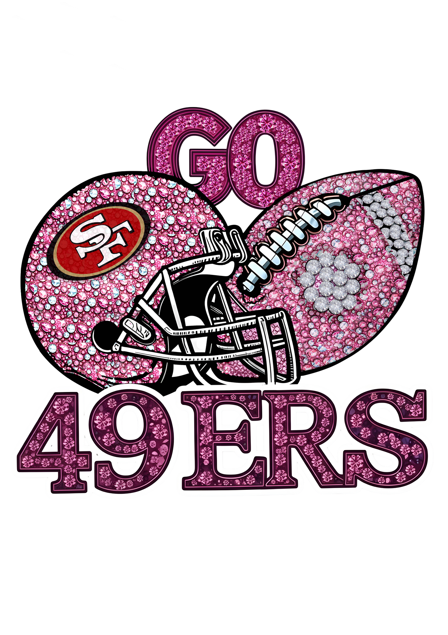 DTF Transfer • San Francisco Football • Pink Out Rhinestones (GO) + Helmet & Football