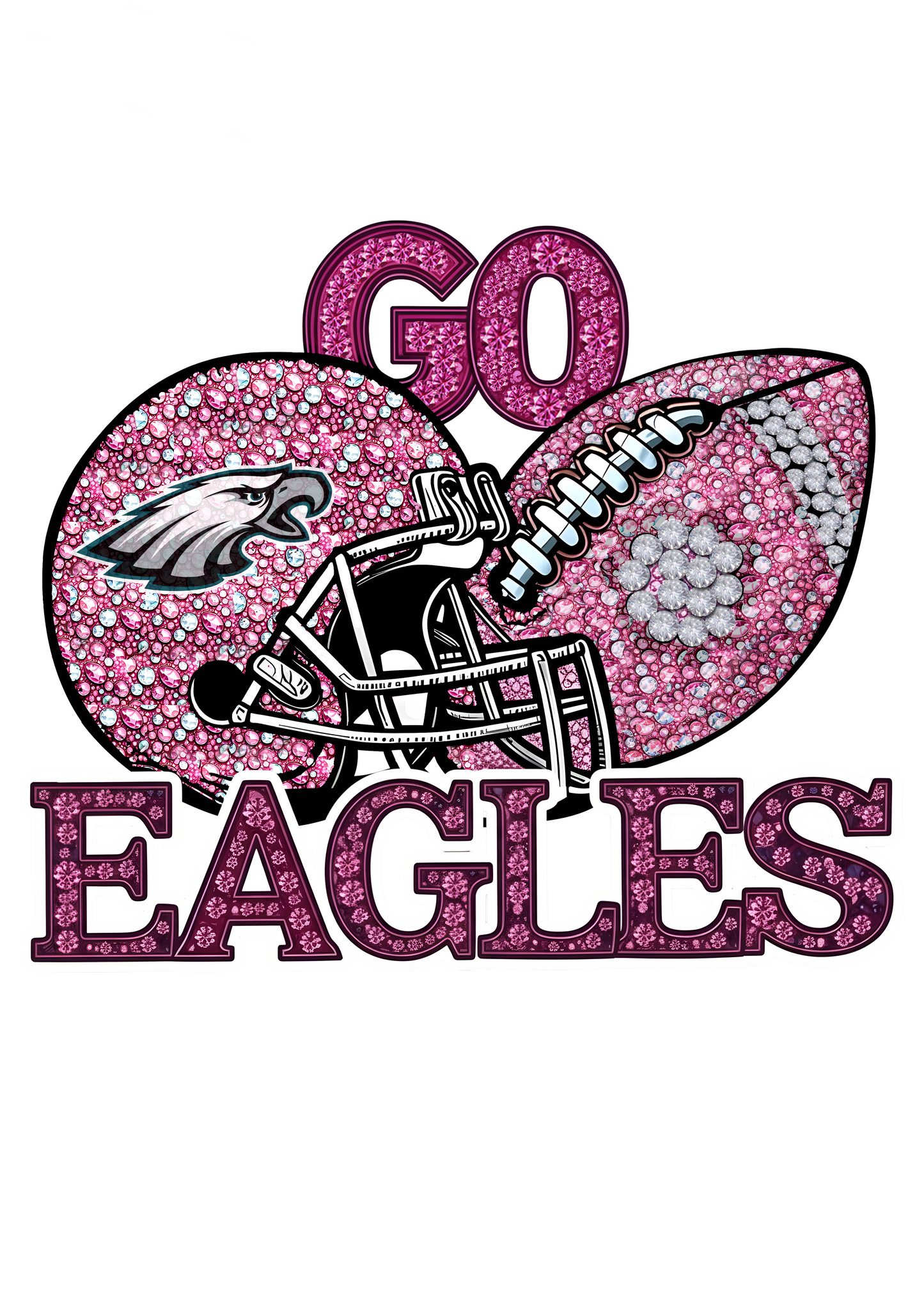 DTF Transfer • Philadelphia Football • Pink Out Rhinestones (GO) + Helmet & Football