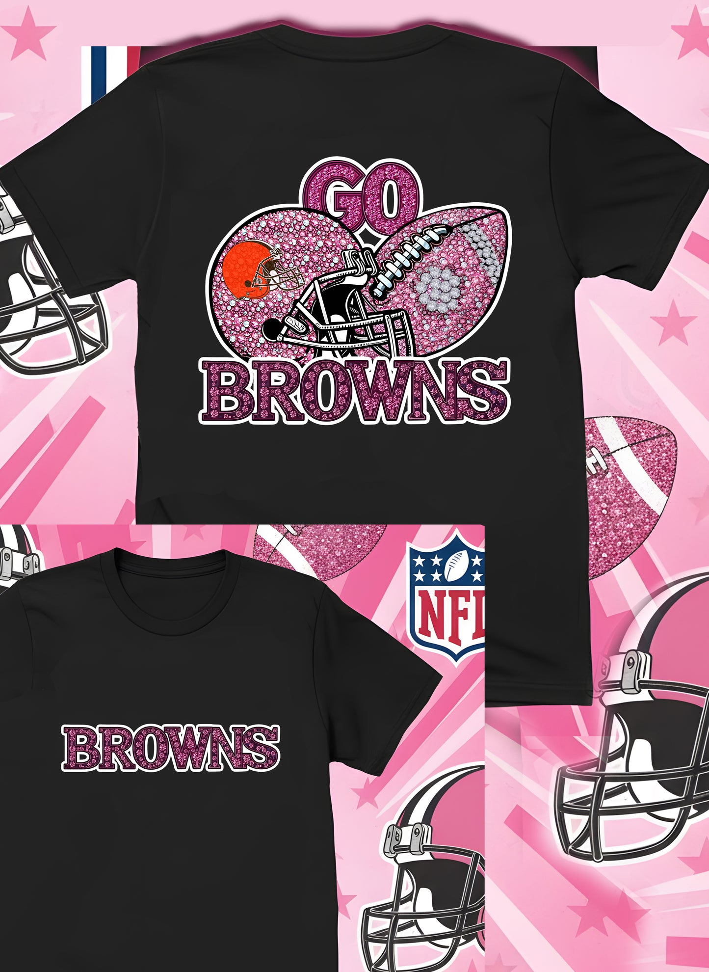 DTF Transfer • Cleveland Football • Pink Out Rhinestones (GO) + Helmet & Football