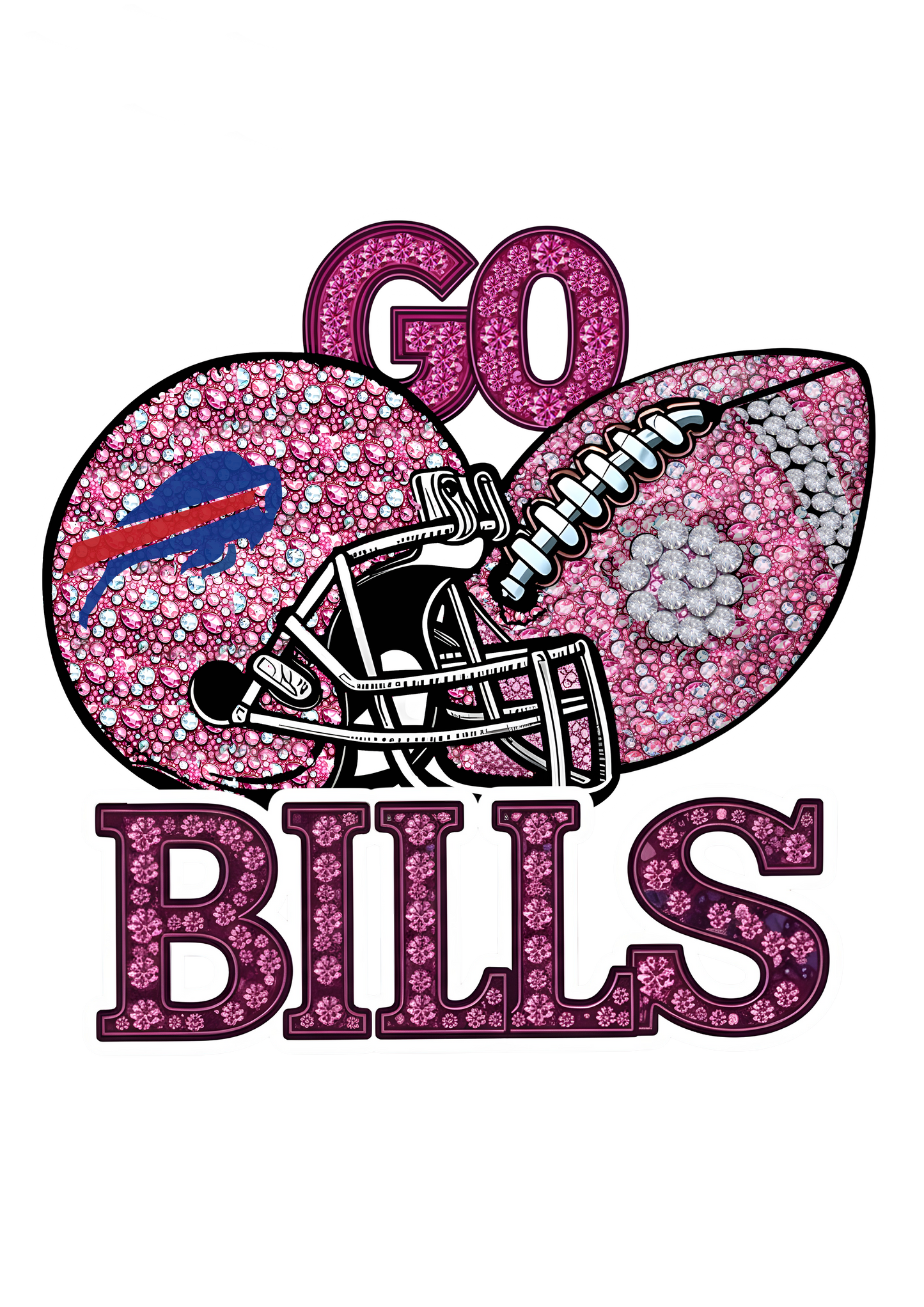 DTF Transfer • Buffalo Football • Pink Out Rhinestones (GO) + Helmet & Football
