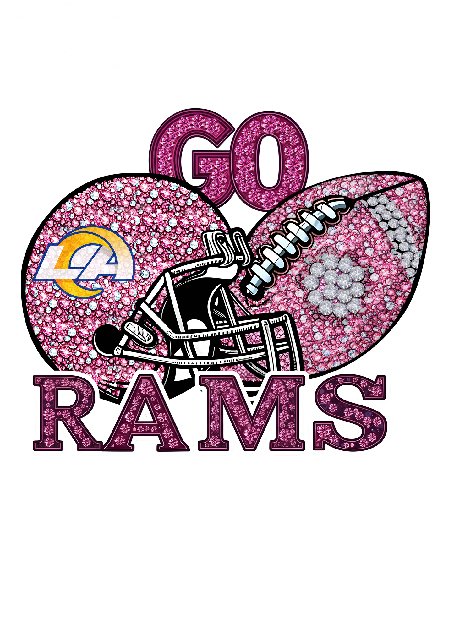 DTF Transfer • LA Rams Football • Pink Out Rhinestones (GO) + Helmet & Football