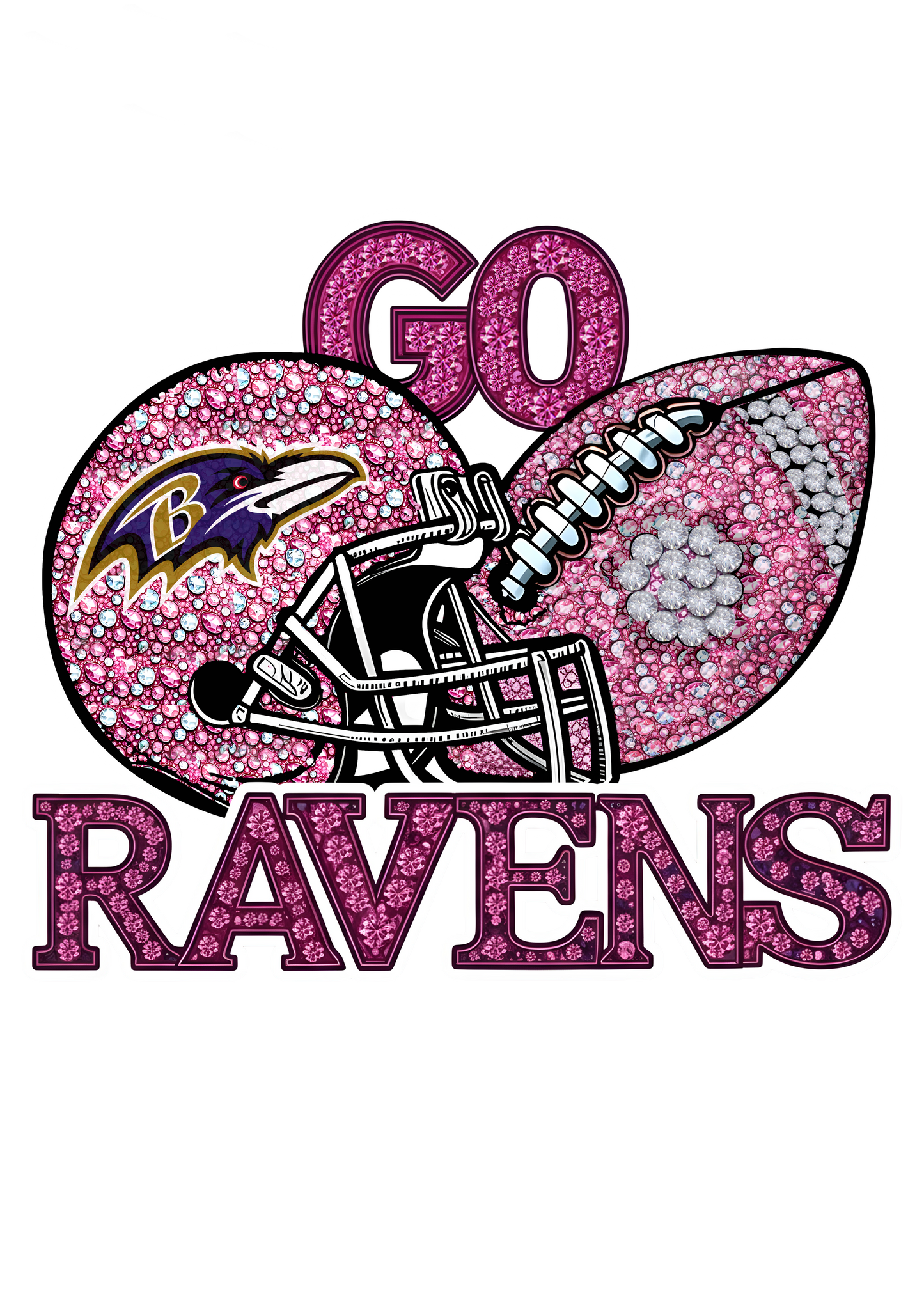 DTF Transfer • Baltimore Football • Pink Out Rhinestones (GO) + Helmet & Football