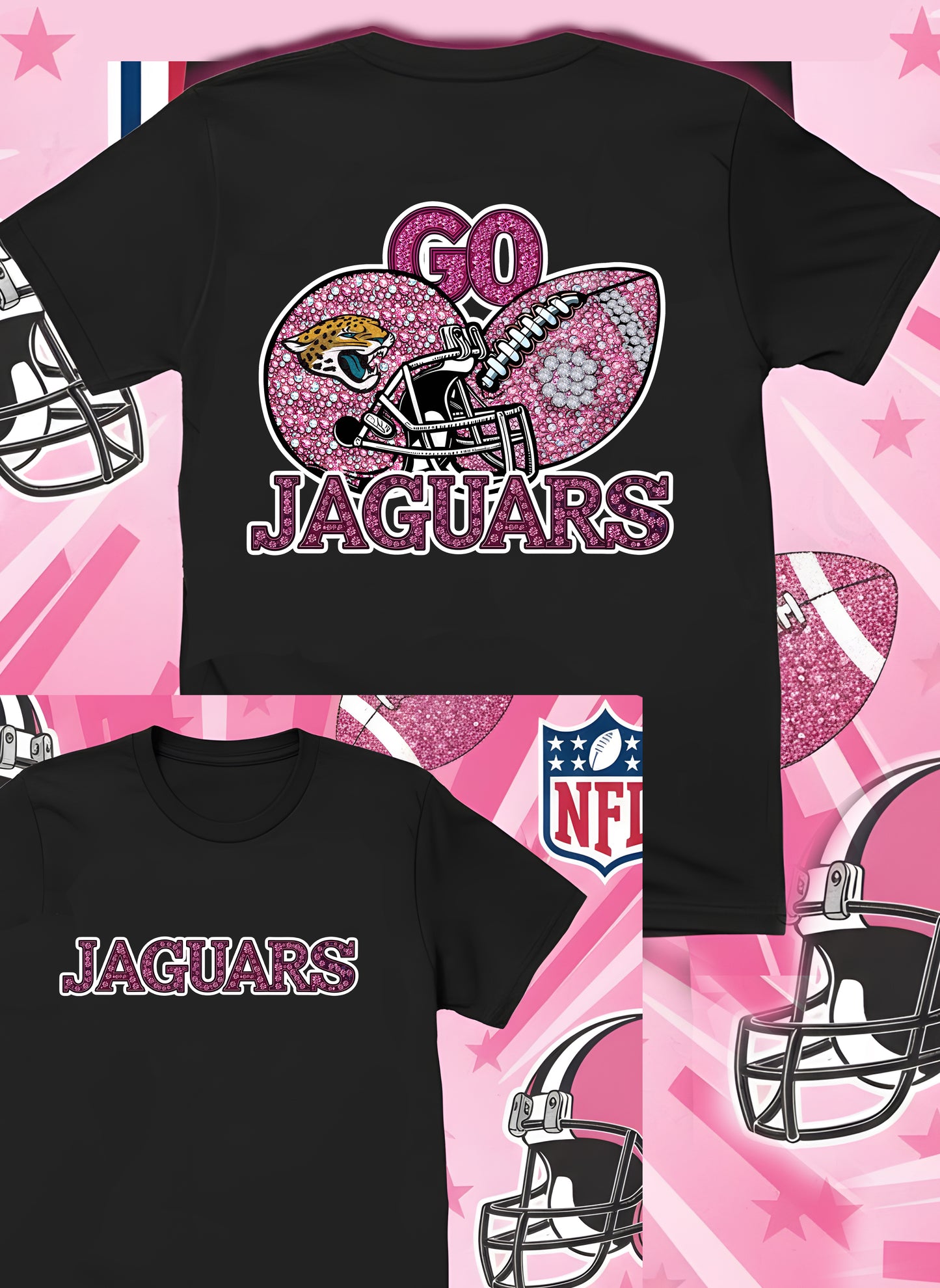 DTF Transfer • Jacksonville Football • Pink Out Rhinestones (GO) + Helmet & Football