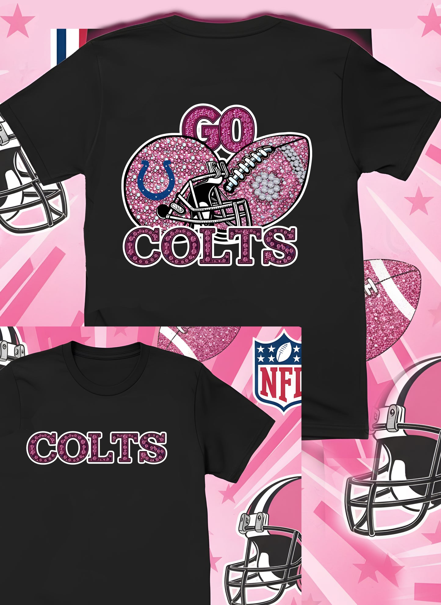 DTF Transfer • Indianapolis Football • Pink Out Rhinestones (GO) + Helmet & Football