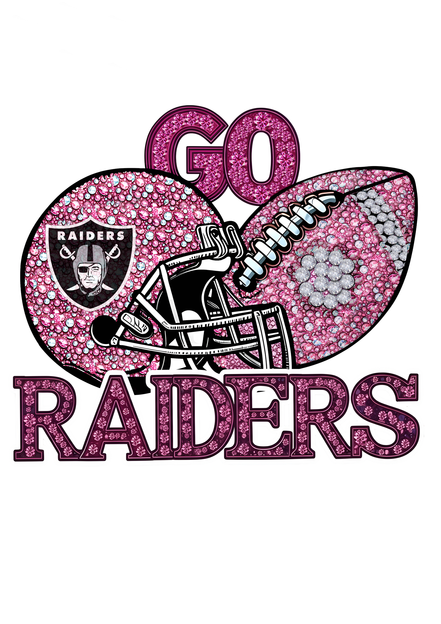 DTF Transfer • Raiders Football • Pink Out Rhinestones (GO) + Helmet & Football