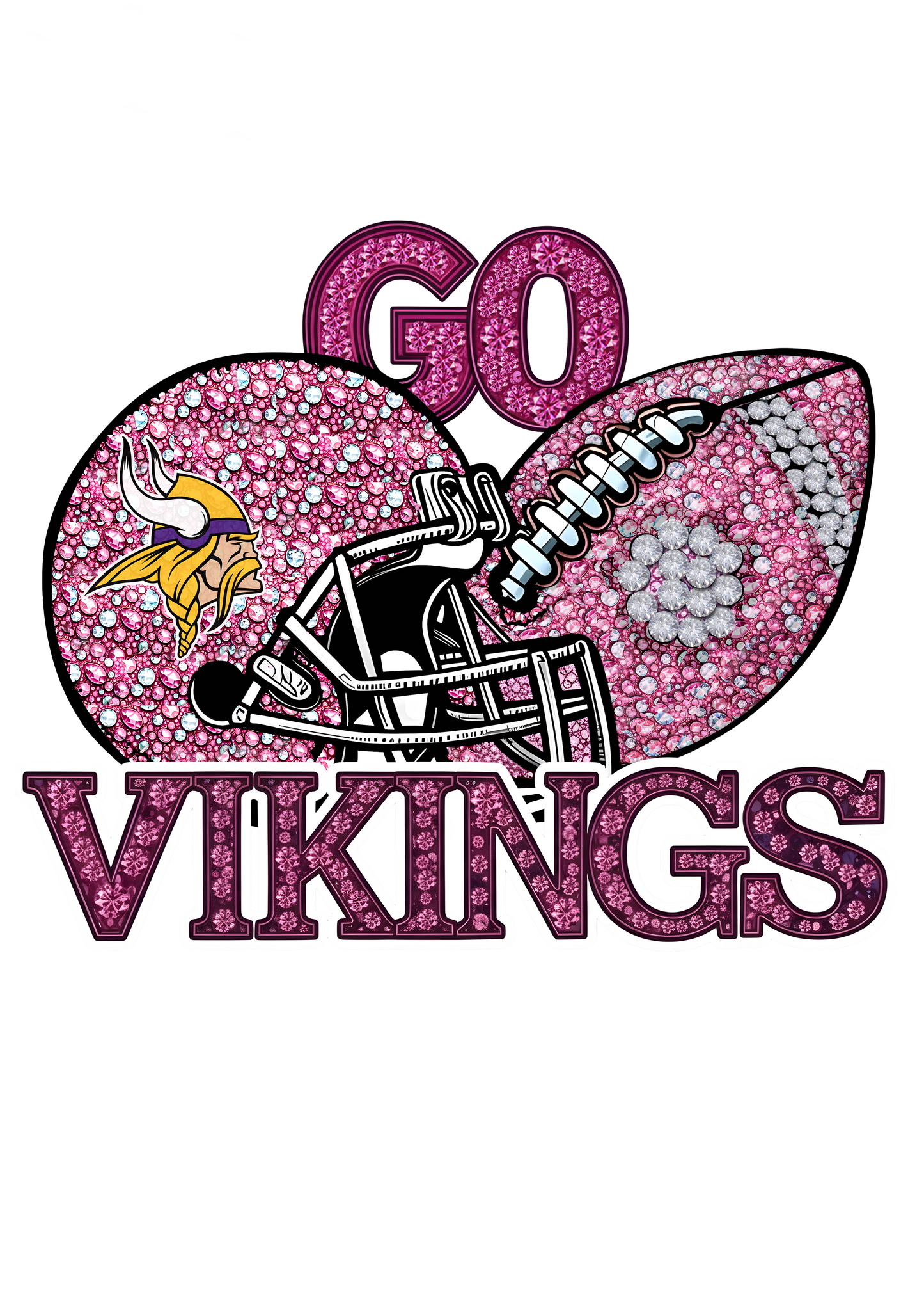 DTF Transfer • Minnesota Football • Pink Out Rhinestones (GO) + Helmet & Football