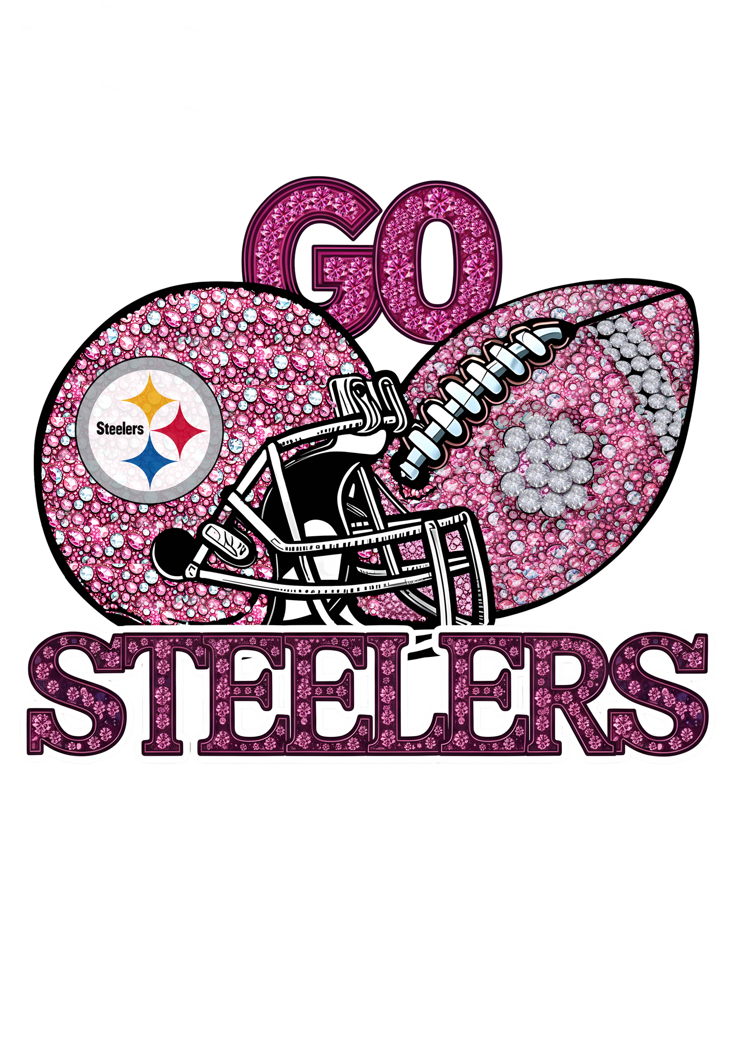 DTF Transfer • Pittsburgh Football • Pink Out Rhinestones (GO) + Helmet & Football