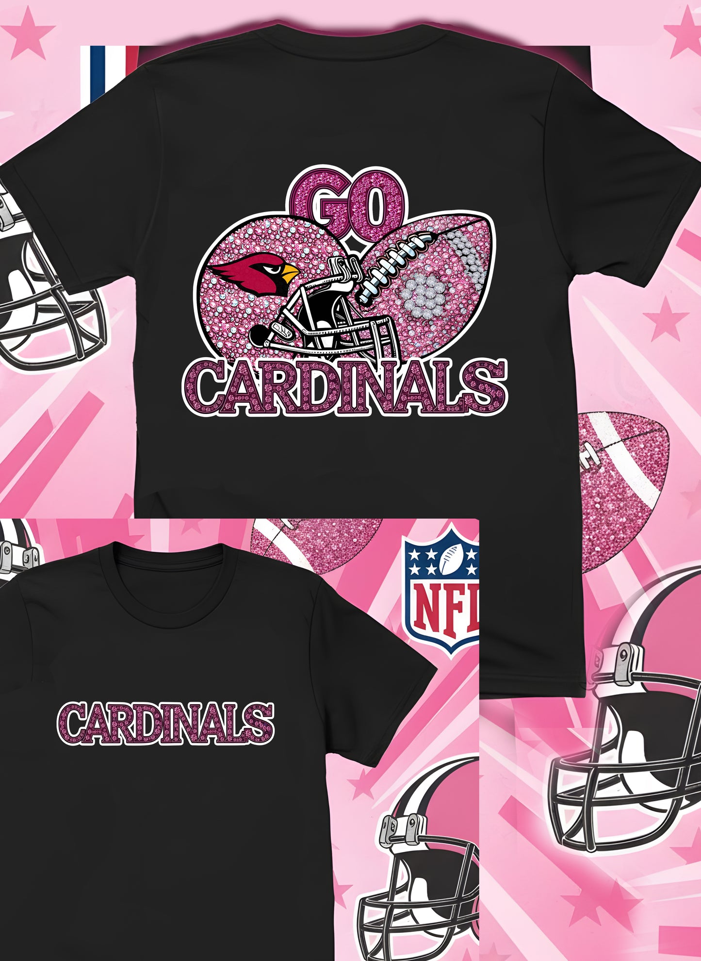 DTF Transfer • Arizona Football • Pink Out Rhinestones (GO) + Helmet & Football