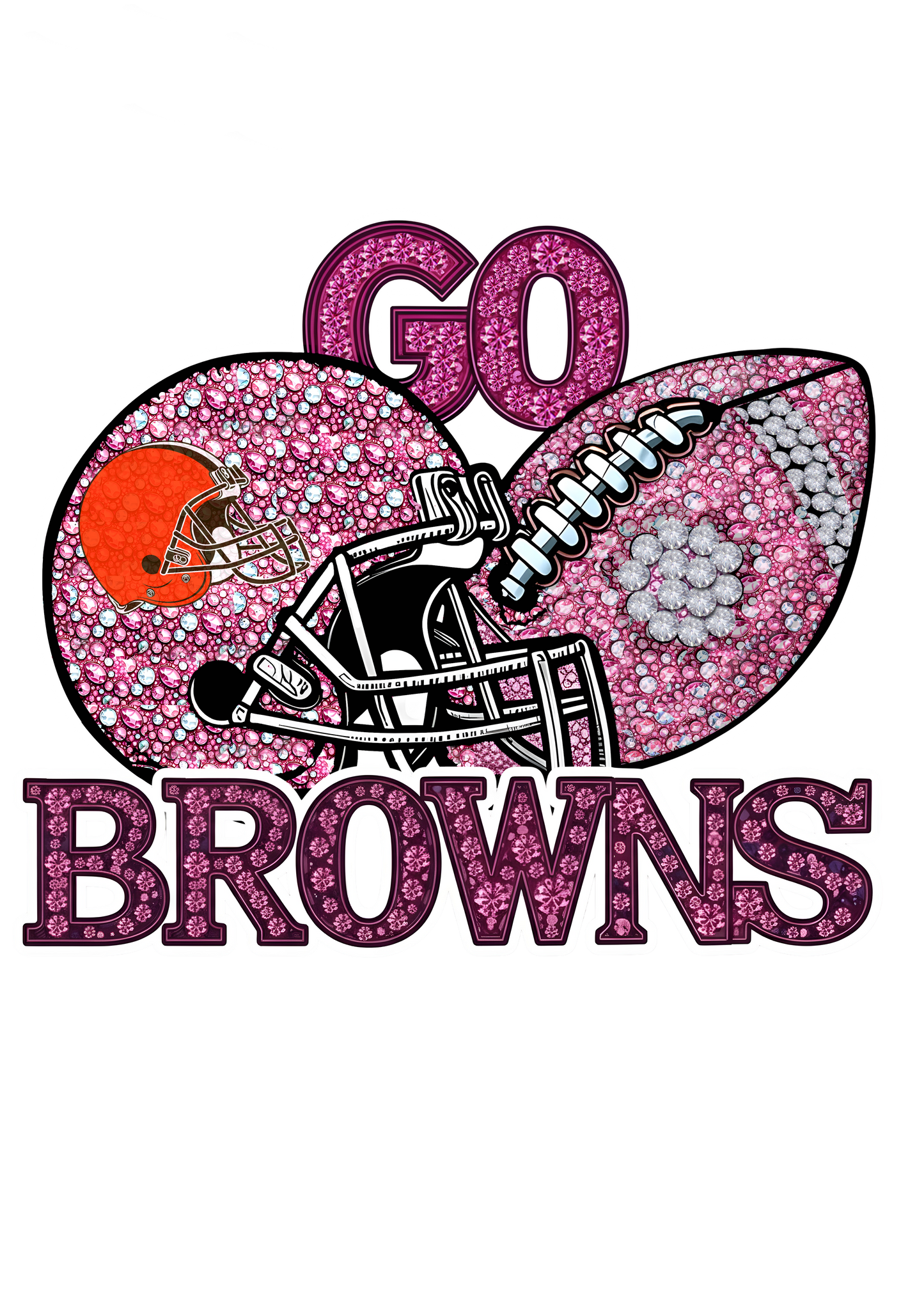 DTF Transfer • Cleveland Football • Pink Out Rhinestones (GO) + Helmet & Football