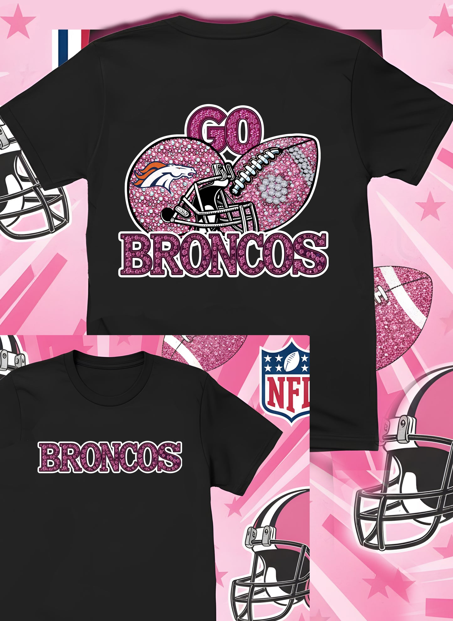 DTF Transfer • Denver Football • Pink Out Rhinestones (GO) + Helmet & Football