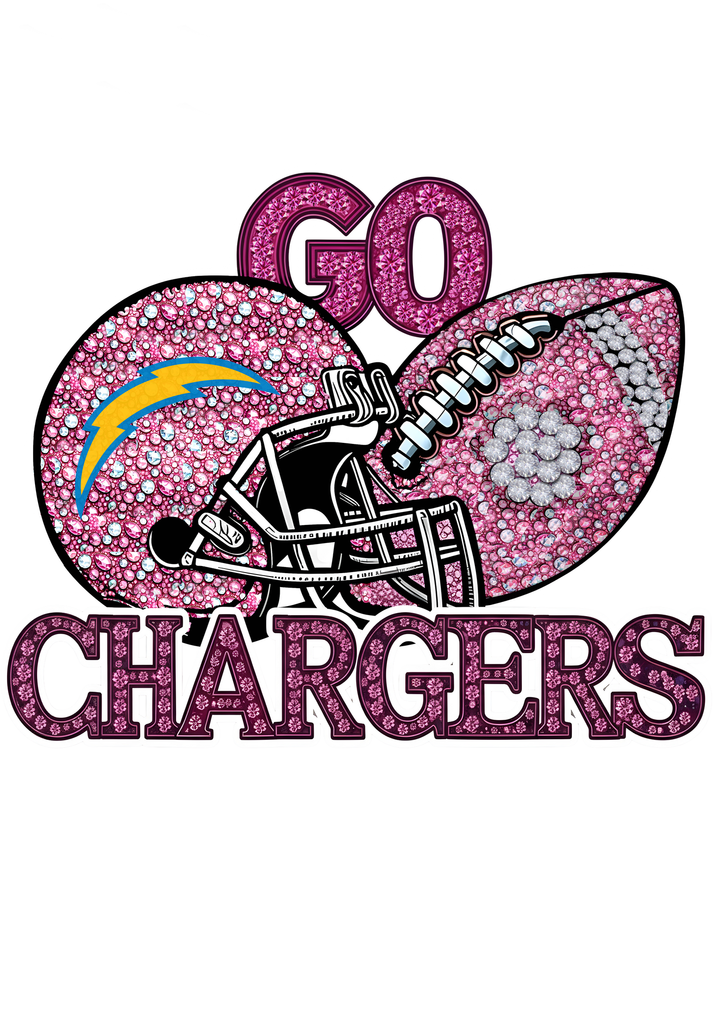DTF Transfer • LA Chargers Football • Pink Out Rhinestones (GO) + Helmet & Football