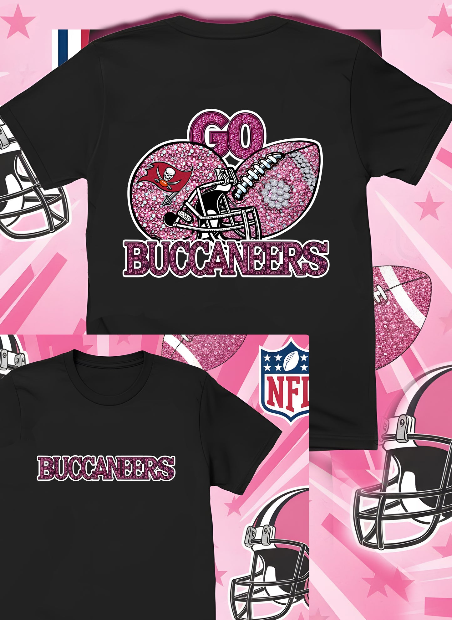 DTF Transfer • Tampa Bay Football • Pink Out Rhinestones (GO) + Helmet & Football