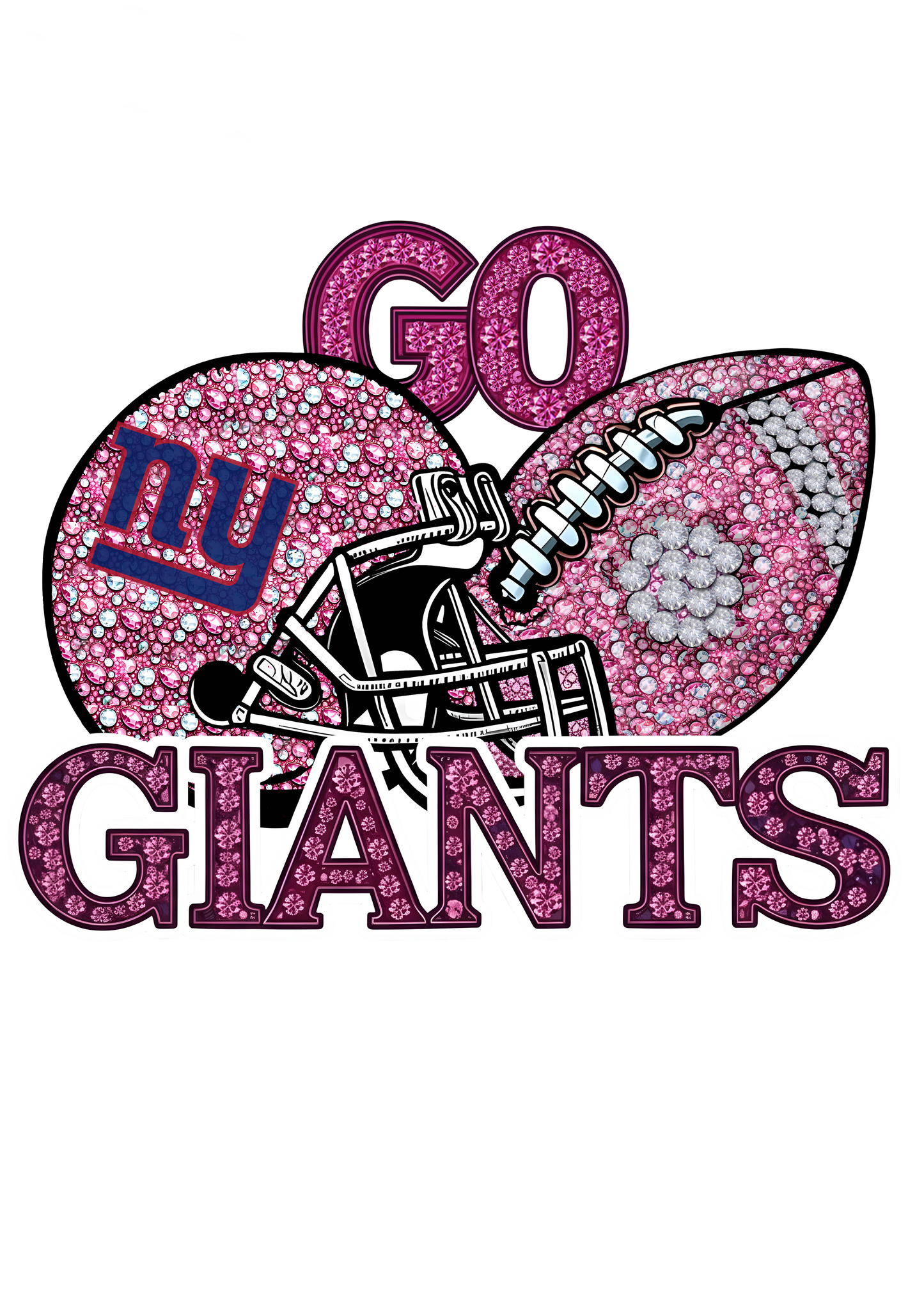 DTF Transfer • Giants Football • Pink Out Rhinestones (GO) + Helmet & Football