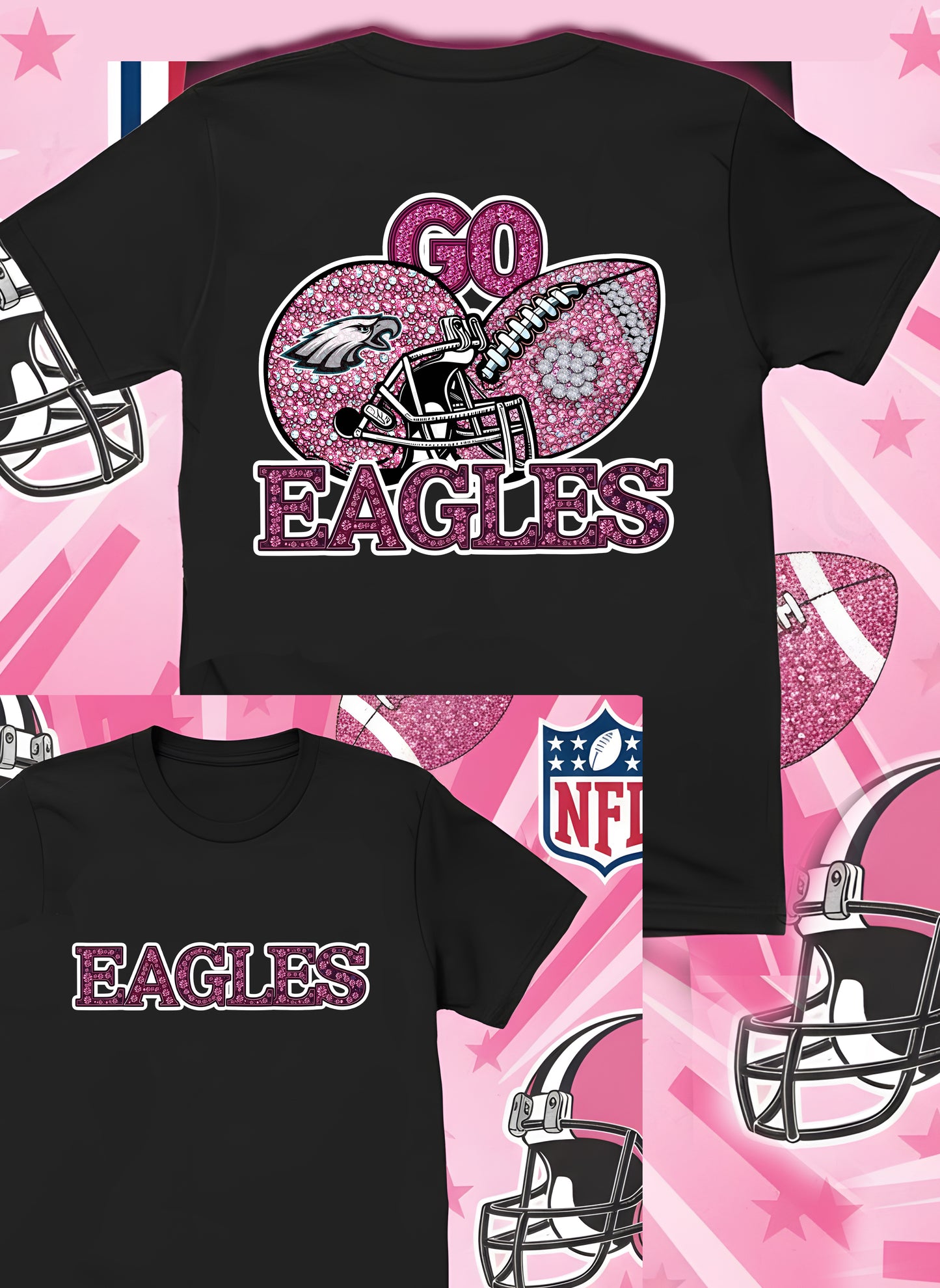 DTF Transfer • Philadelphia Football • Pink Out Rhinestones (GO) + Helmet & Football