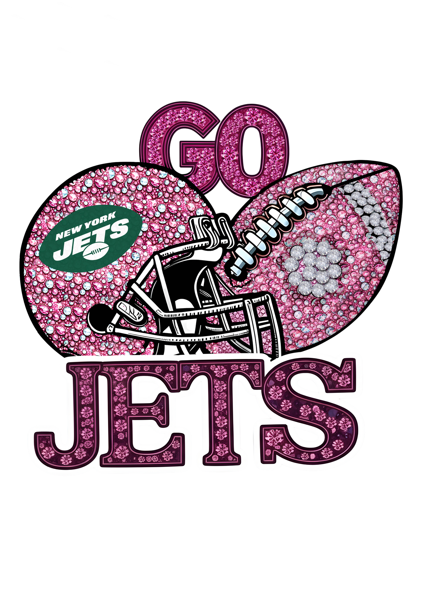 DTF Transfer • Jets Football • Pink Out Rhinestones (GO) + Helmet & Football