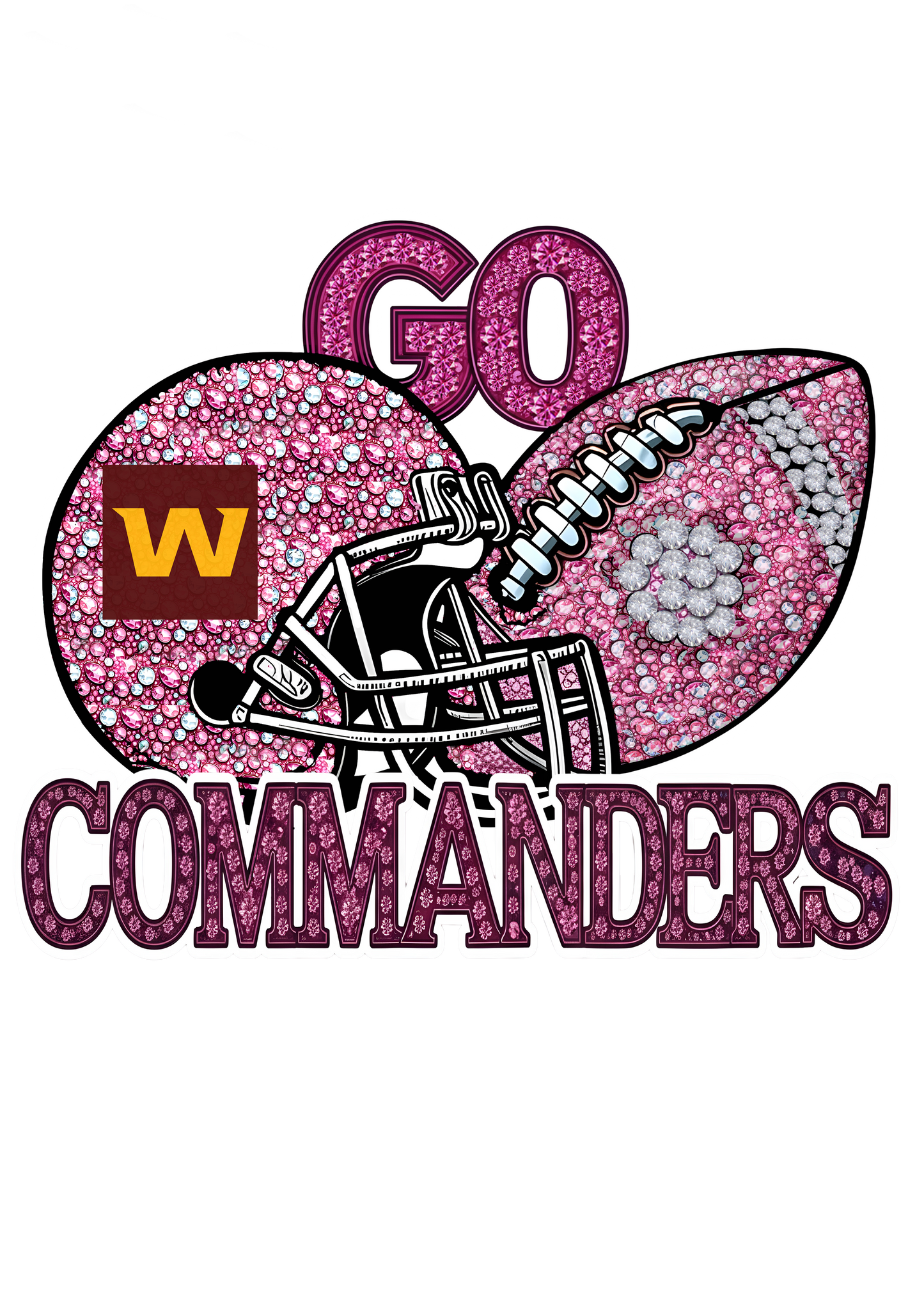 DTF Transfer • Washington Football • Pink Out Rhinestones (GO) + Helmet & Football
