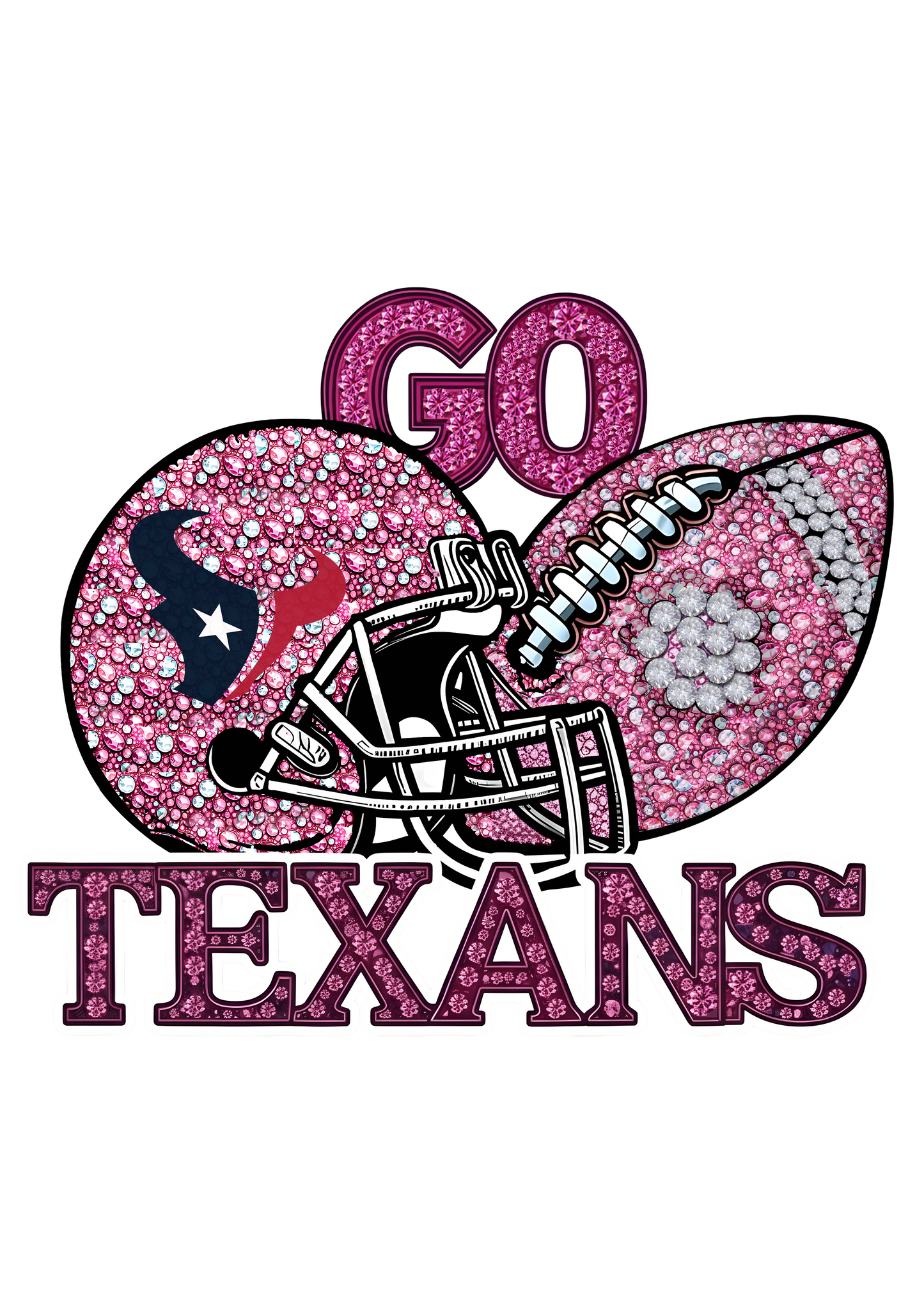 DTF Transfer • Houston Football • Pink Out Rhinestones (GO) + Helmet & Football