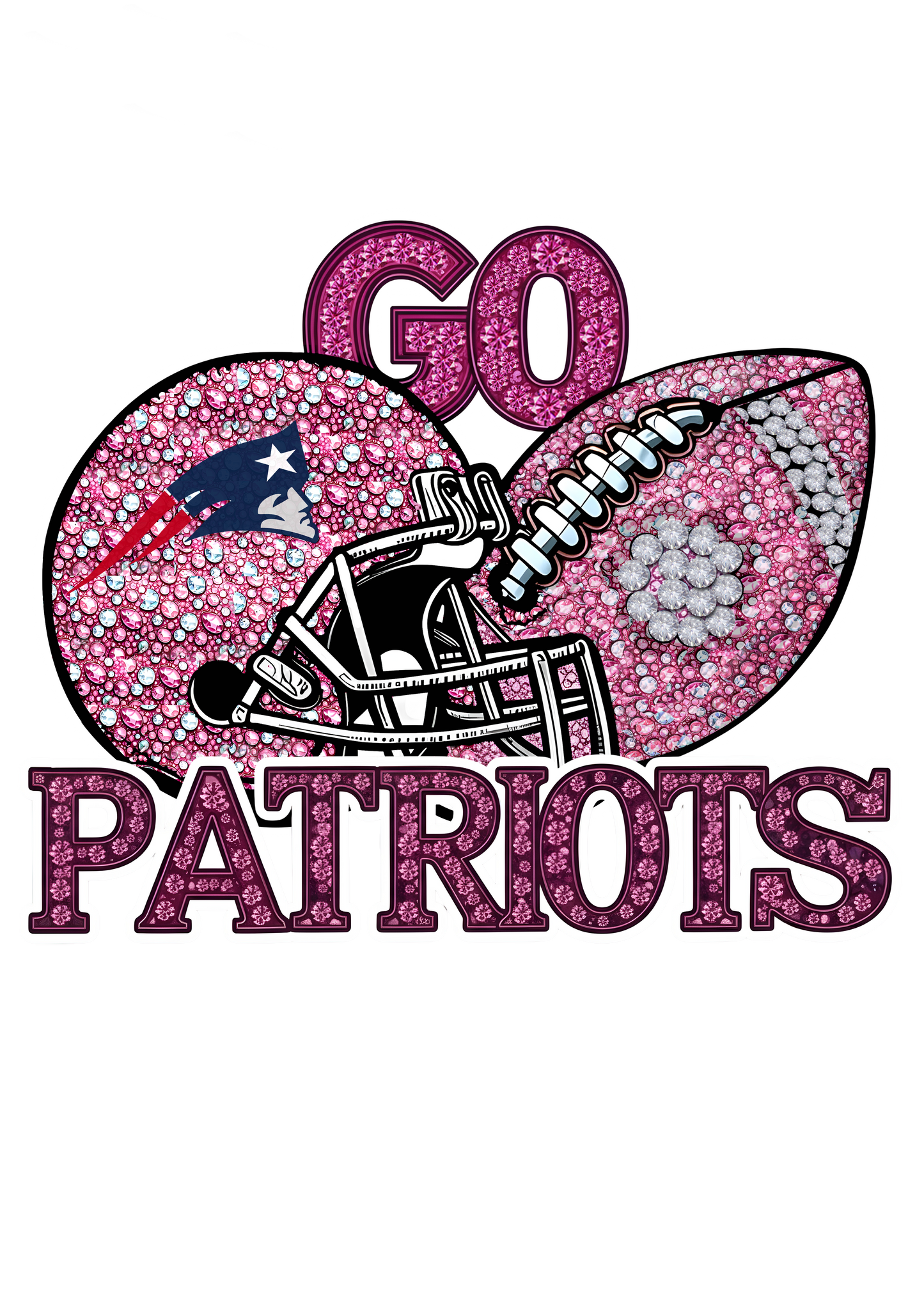 DTF Transfer • Patriots Football • Pink Out Rhinestones (GO) + Helmet & Football