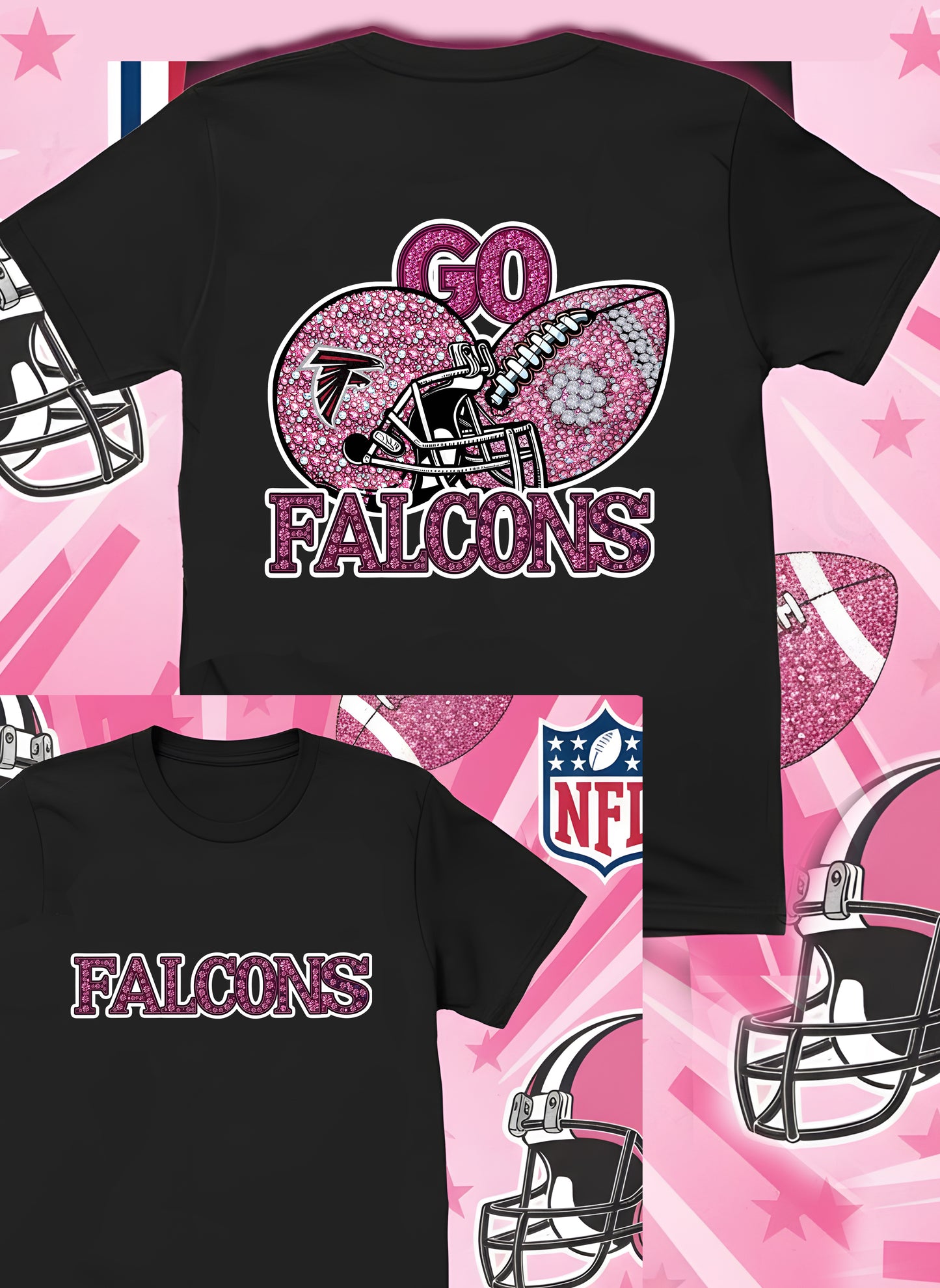 DTF Transfer • Atlanta Football • Pink Out Rhinestones (GO) + Helmet & Football
