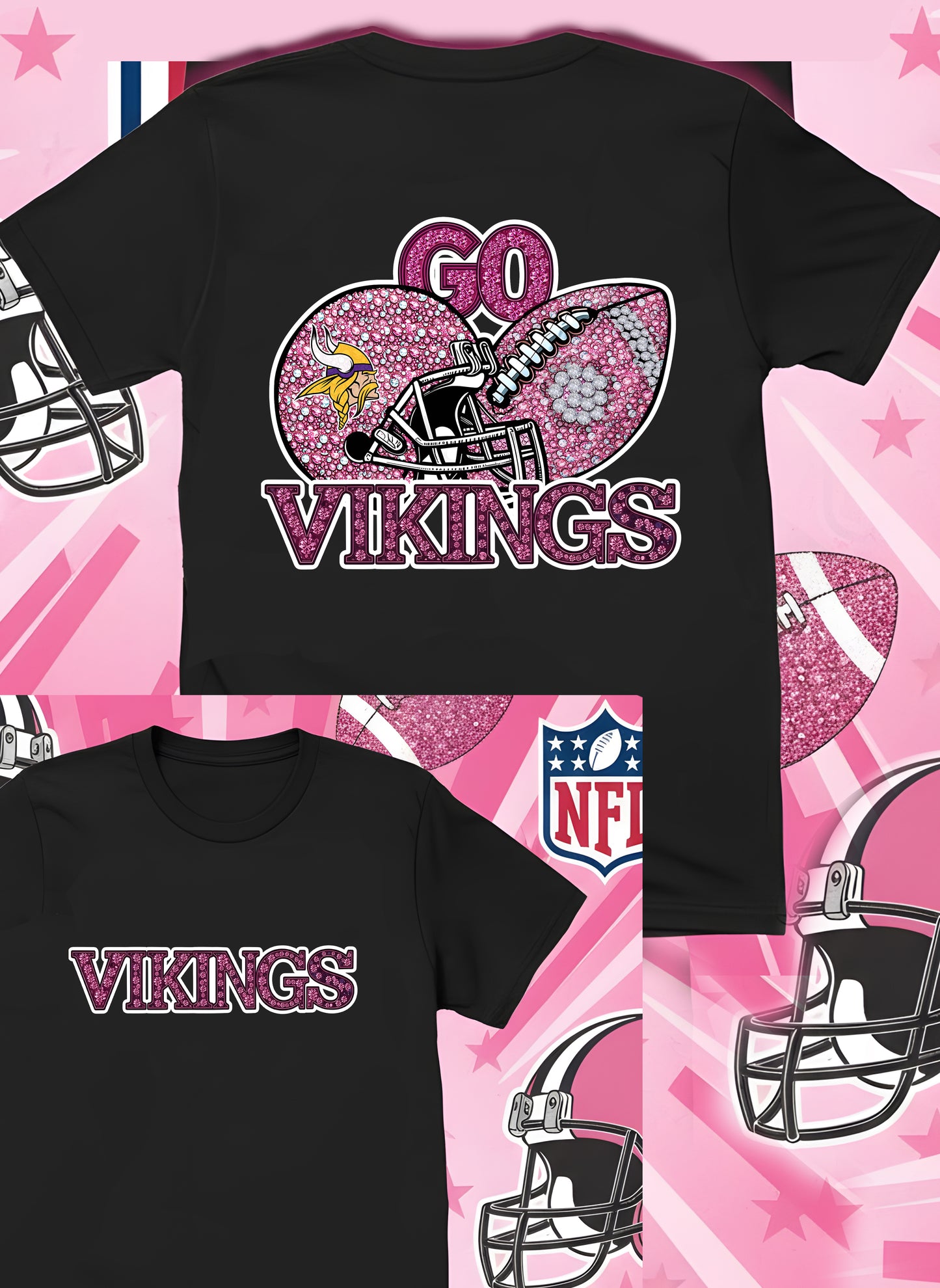 DTF Transfer • Minnesota Football • Pink Out Rhinestones (GO) + Helmet & Football