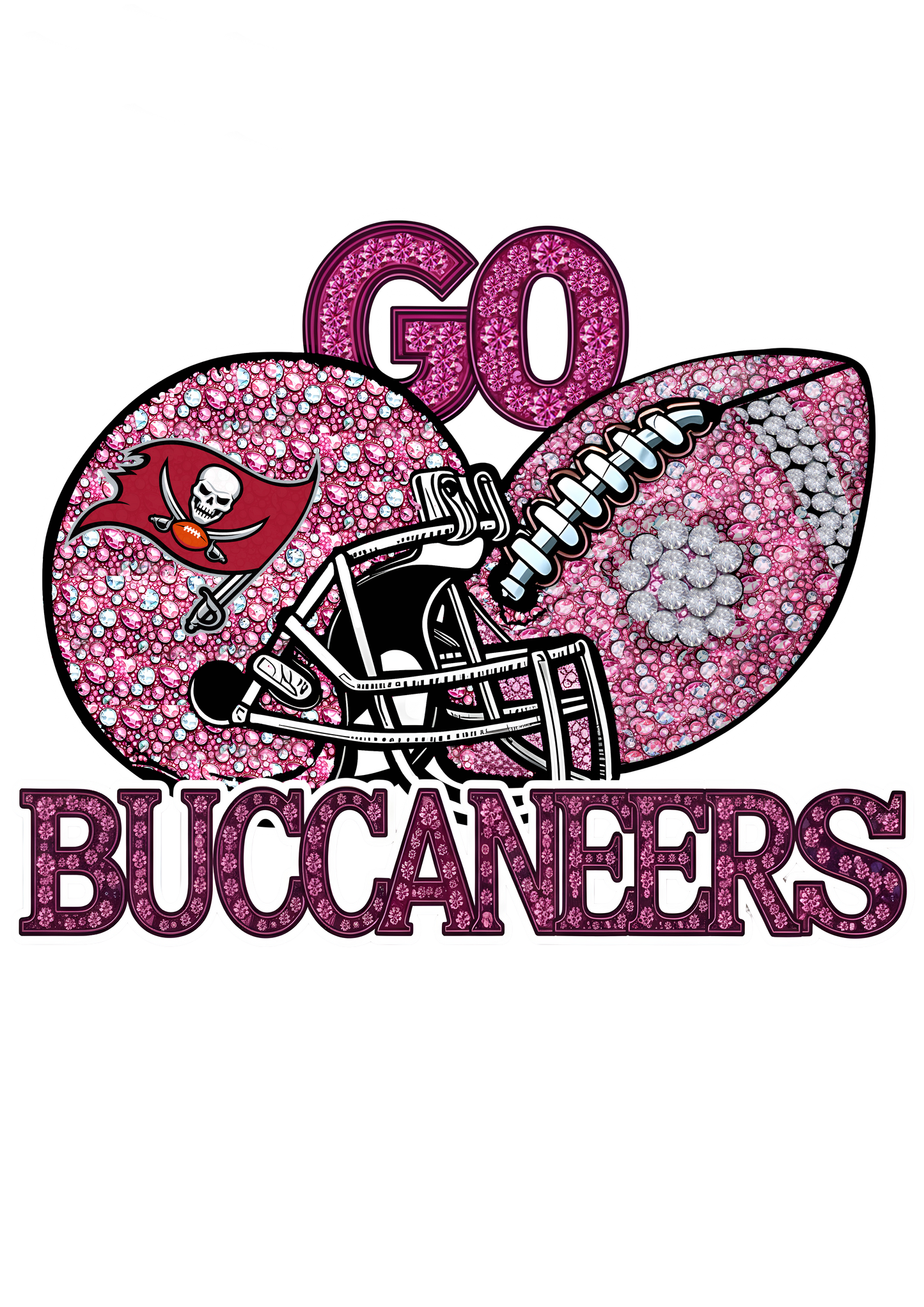 DTF Transfer • Tampa Bay Football • Pink Out Rhinestones (GO) + Helmet & Football