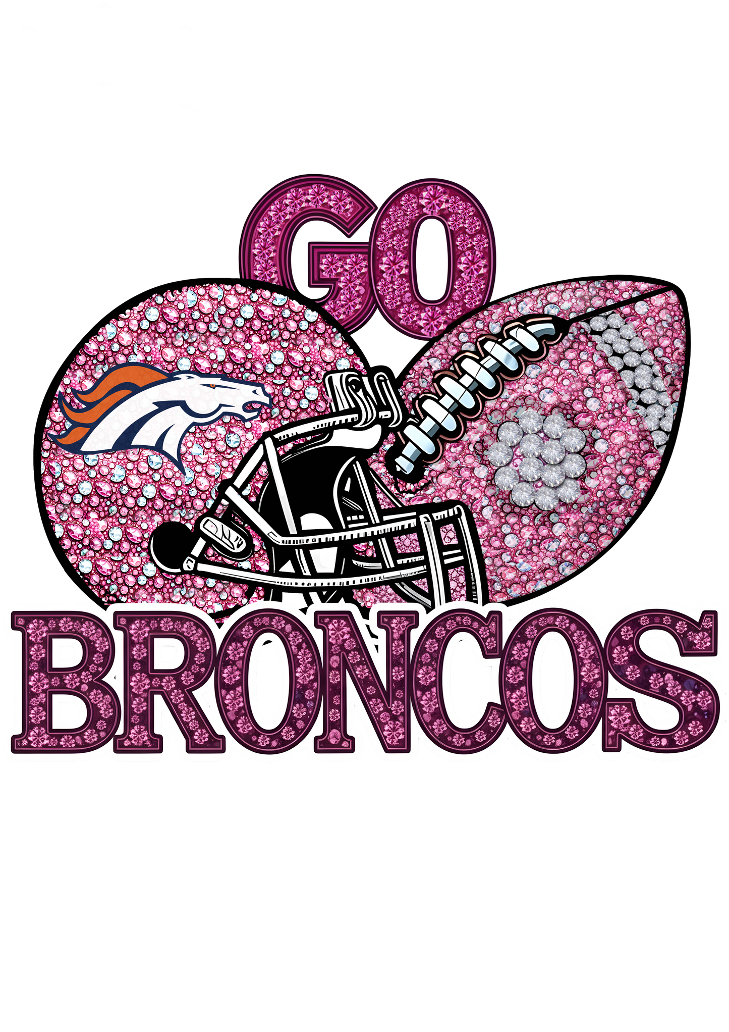 DTF Transfer • Denver Football • Pink Out Rhinestones (GO) + Helmet & Football