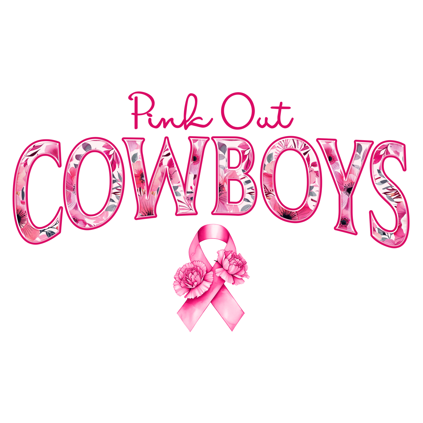 DTF Transfer • Dallas Football • Pink Out Floral + Ribbon
