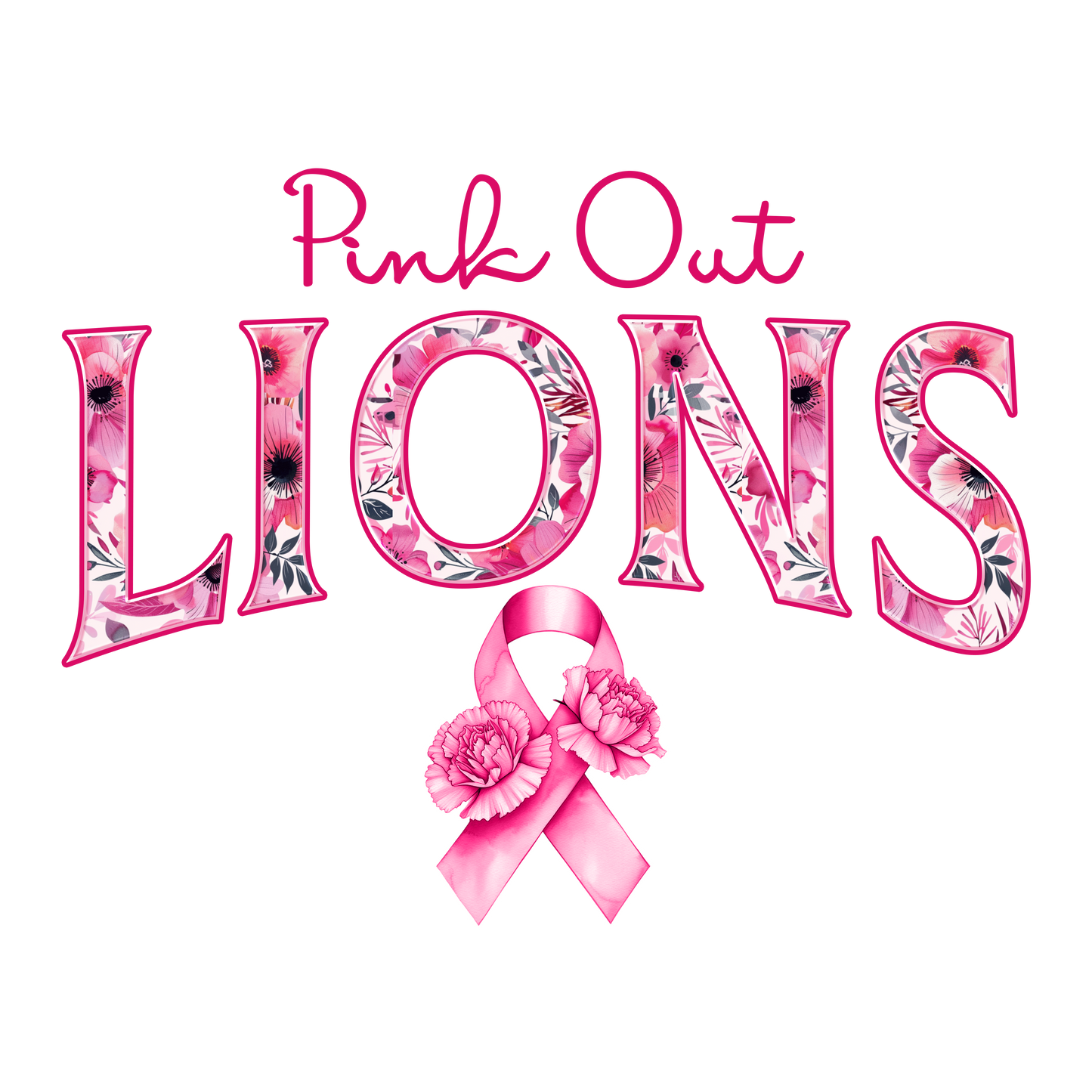 DTF Transfer • Detroit Football • Pink Out Floral + Ribbon