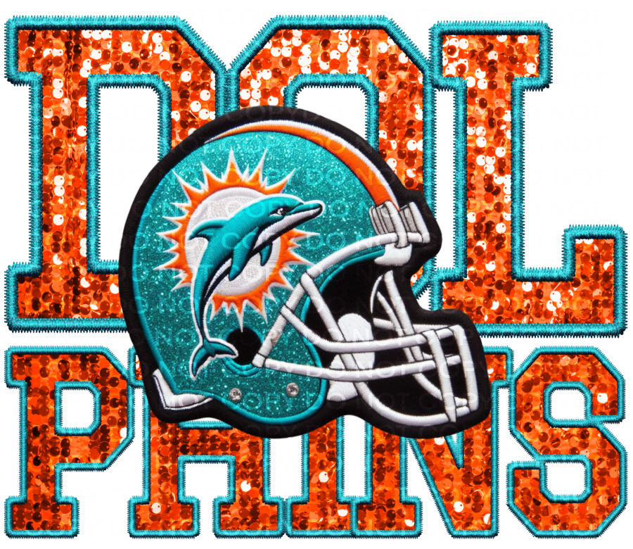 DTF Transfer • Miami Football • Sequin Letters & Helmet