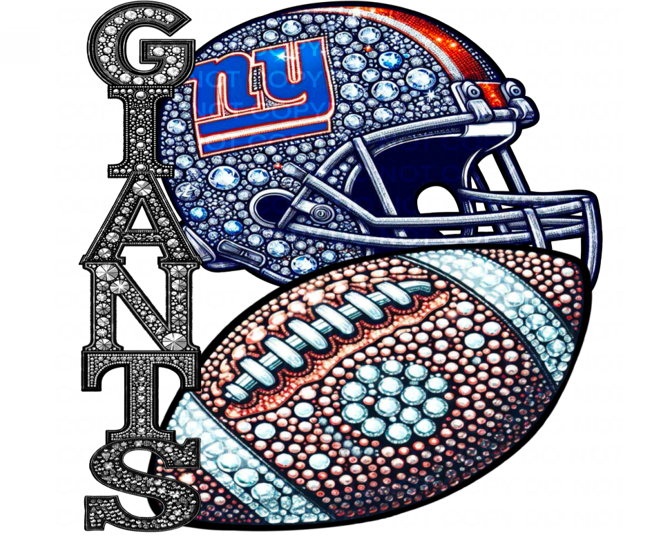 DTF Transfer • NYG Football • Rhinestone Letters (stacked) + Helmet & Football