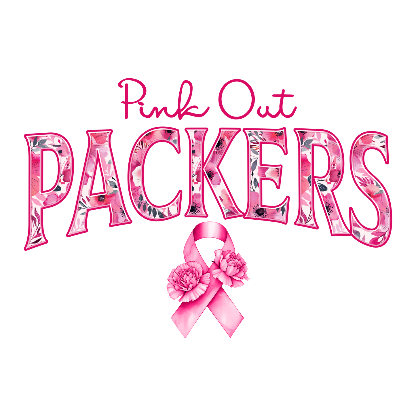 DTF Transfer • Green Bay Football • Pink Out Floral + Ribbon